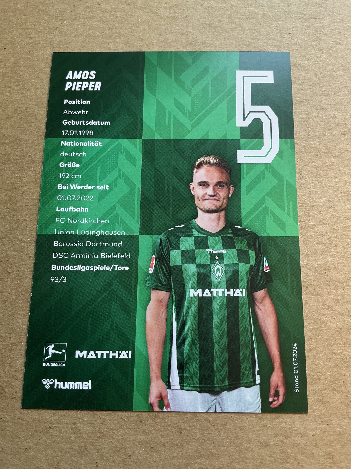 Amos Pieper, Germany 🇩🇪 SV Werder Bremen 2024/25 hand signed
