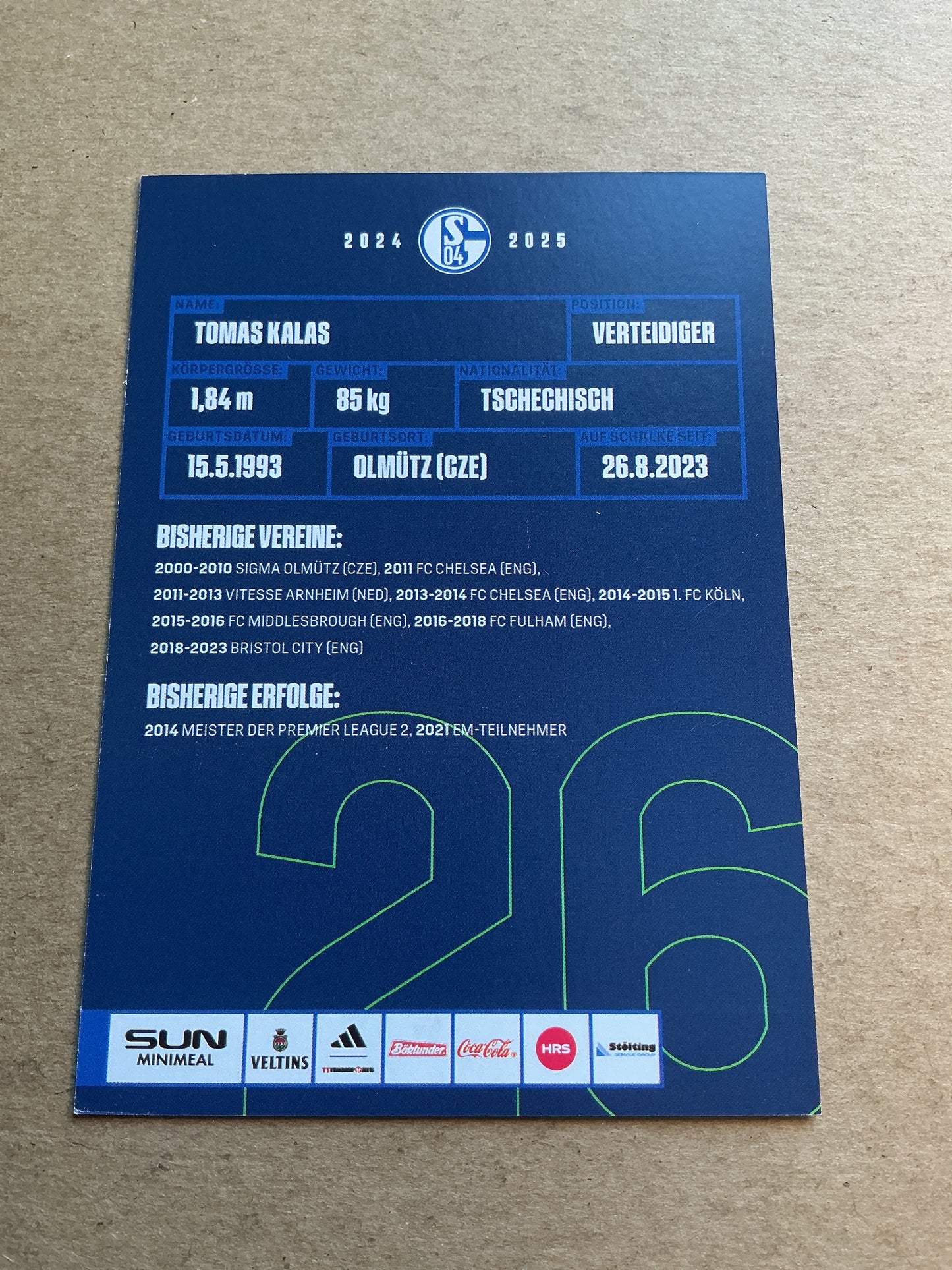 Tomas Kalas, Czech Republic 🇨🇿 FC Schalke 04 2024/25 hand signed
