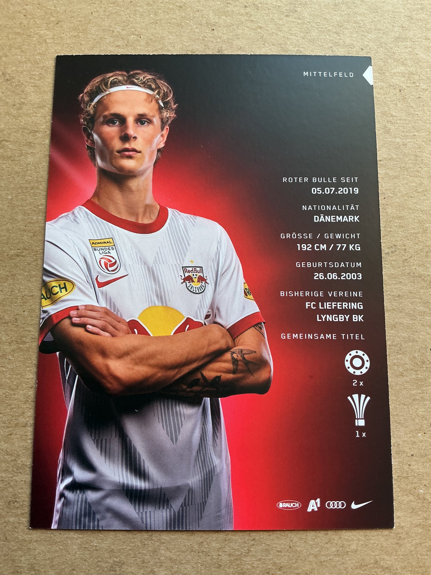 Maurits Kjærgaard, Denmark 🇩🇰 FC Red Bull Salzburg 2022/23 hand signed