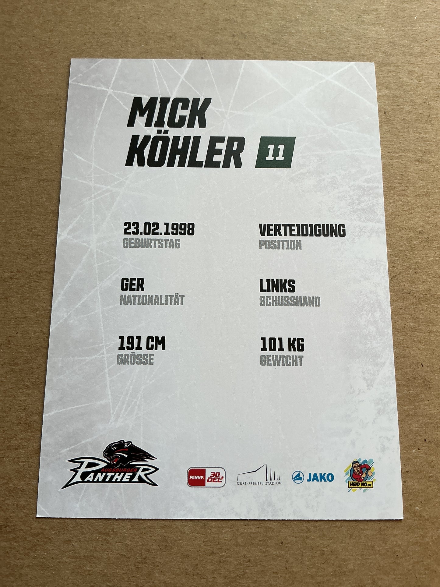 Mick Köhler, Germany 🇩🇪 Augsburg Panther 2023/24 hand signed