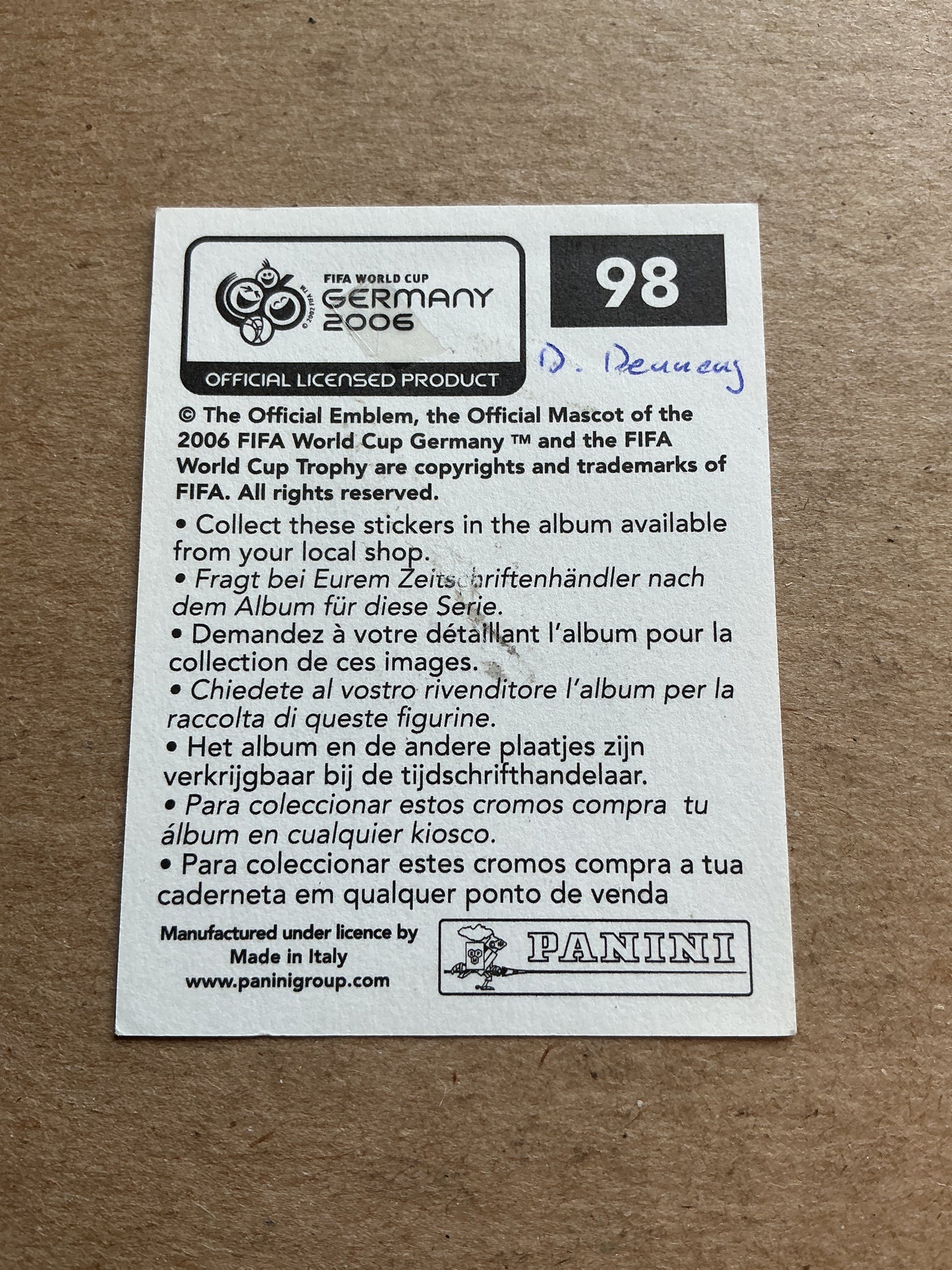 Ashley Cole, England 🏴 FIFA World Cup 2006 Panini hand signed