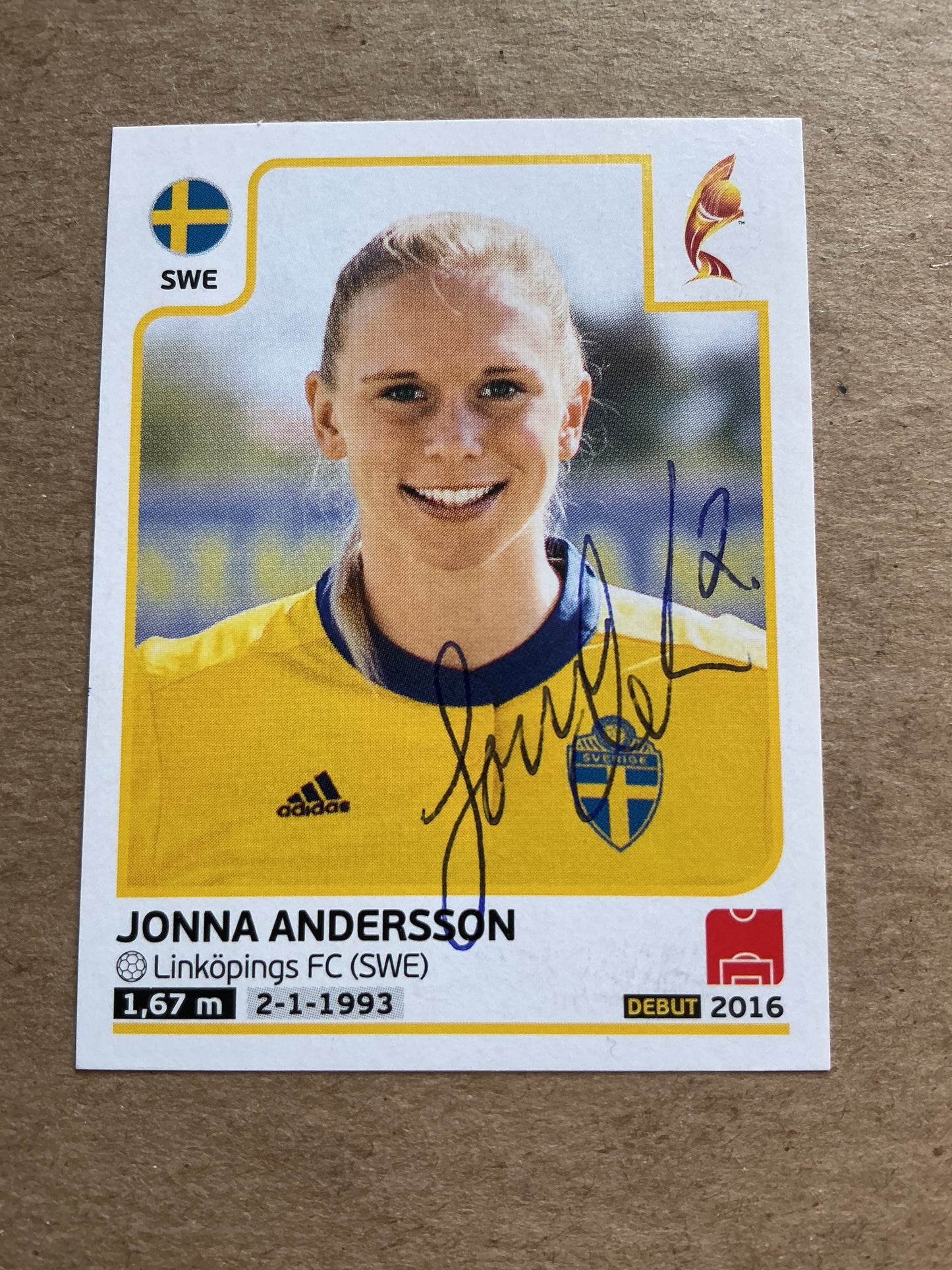 Jonna Andersson, Sweden 🇸🇪 FIFA Women’s Euro Cup 2017 Panini hand signed