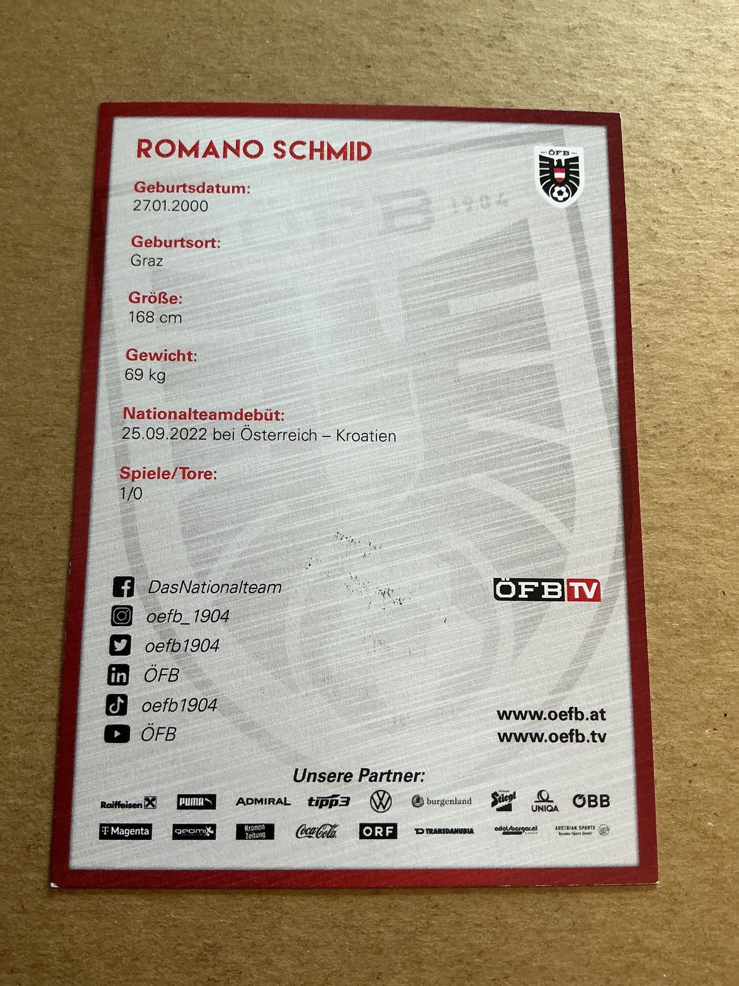 Romano Schmid, Austria 🇦🇹 2023 hand signed