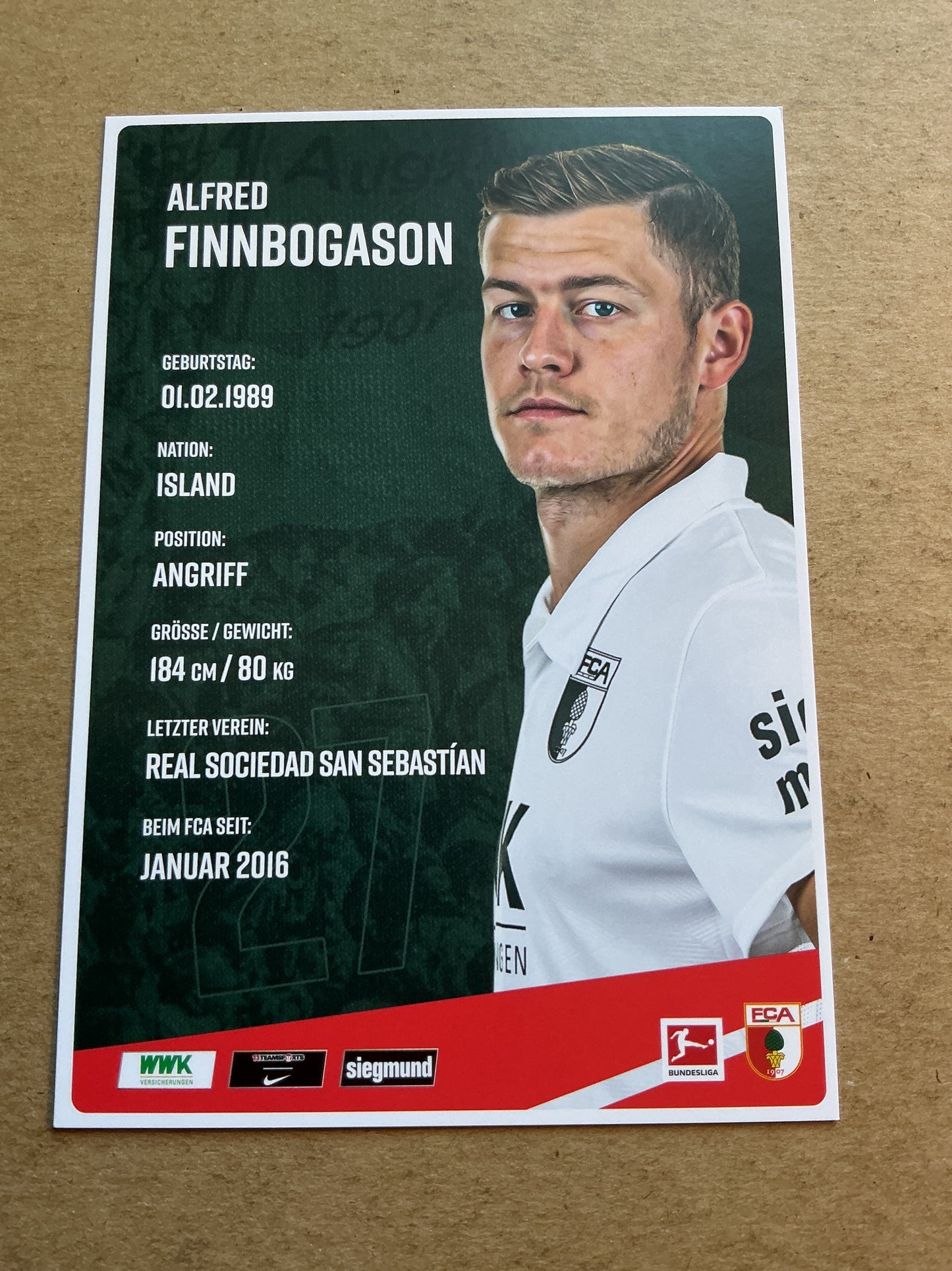 Alfred Finnbogason, Iceland 🇮🇸 FC Augsburg 2020/21 hand signed