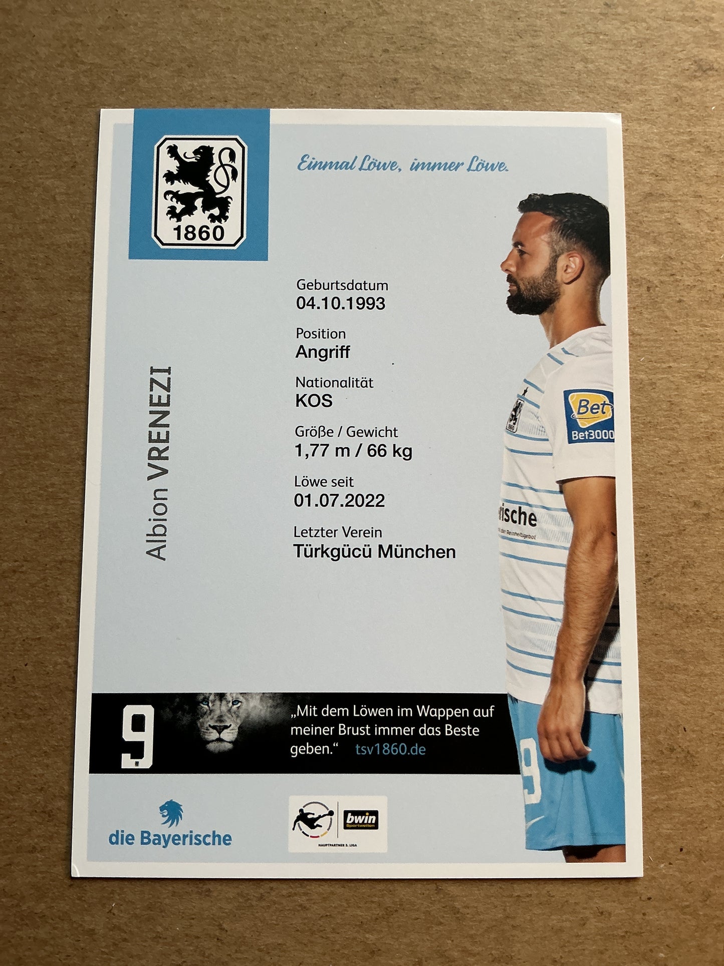 Albion Vrenezi, Kosovo 🇽🇰 TSV 1860 München 2022/23 hand signed
