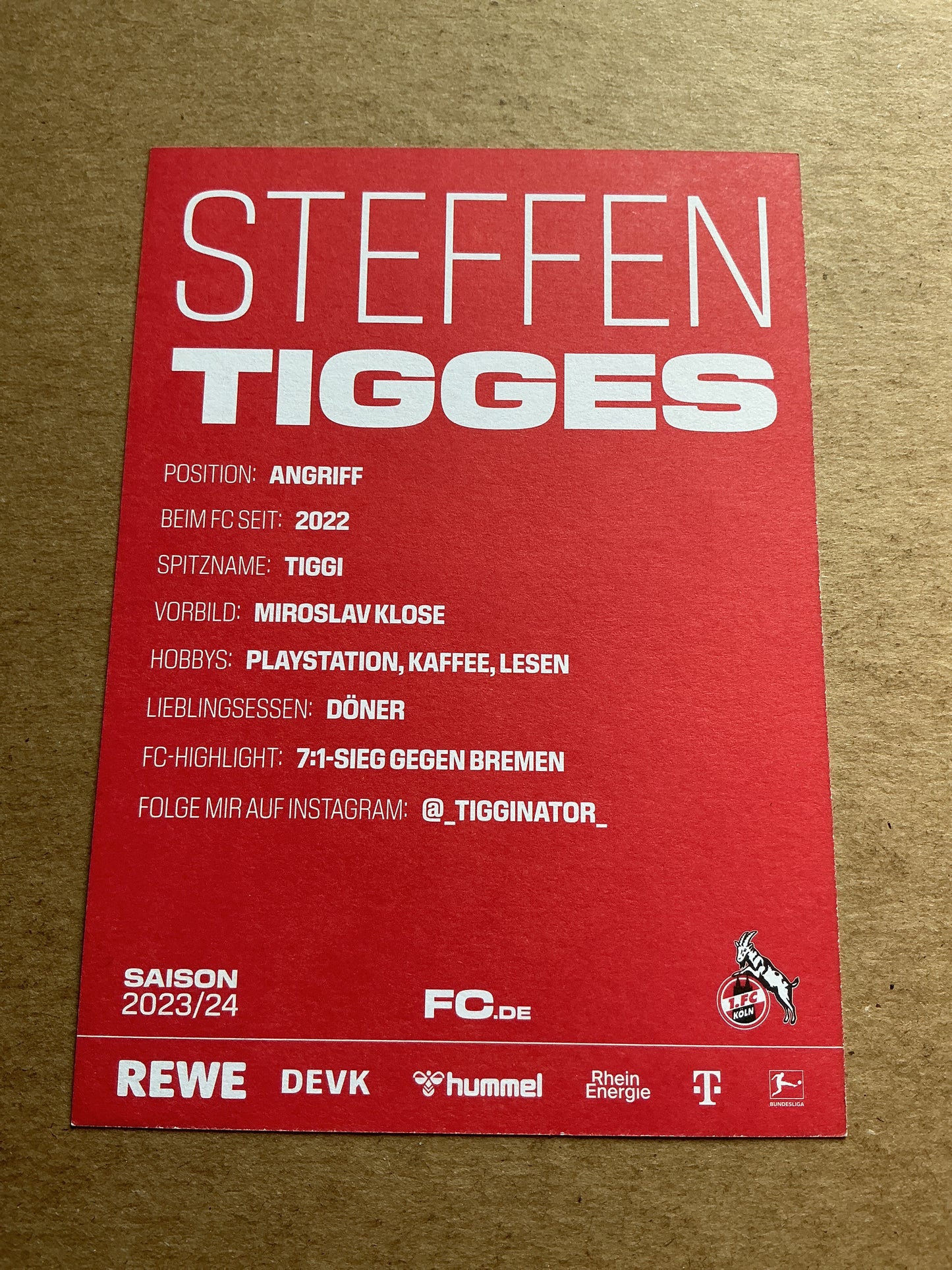 Steffen Tigges, Germany 🇩🇪 1.FC Köln 2023/24 hand signed