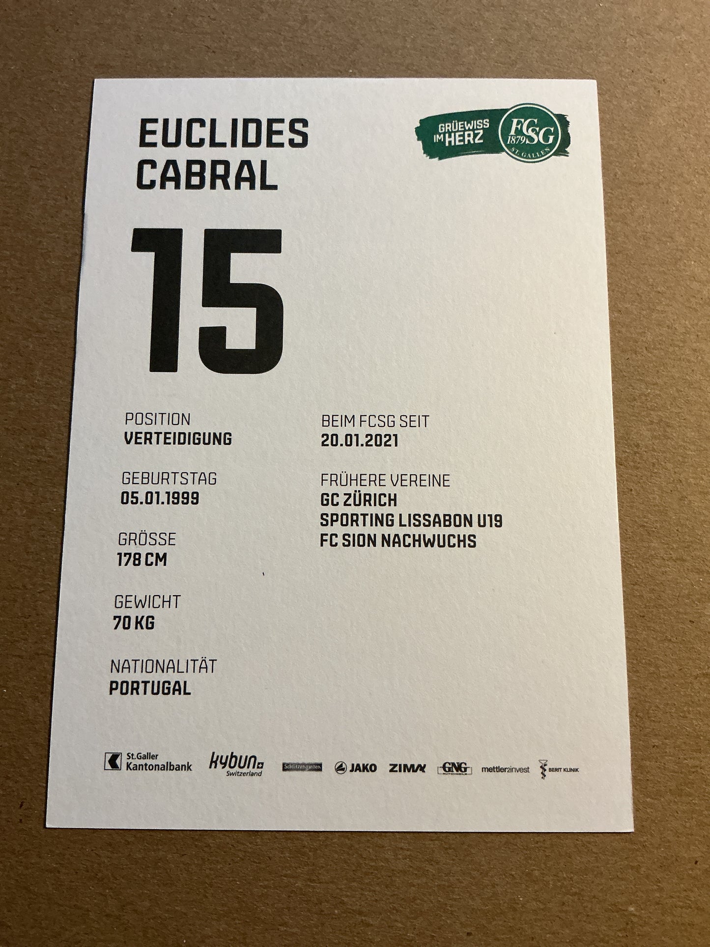 Euclides Cabral, Portugal 🇵🇹 FC St. Gallen 2021/22 hand signed