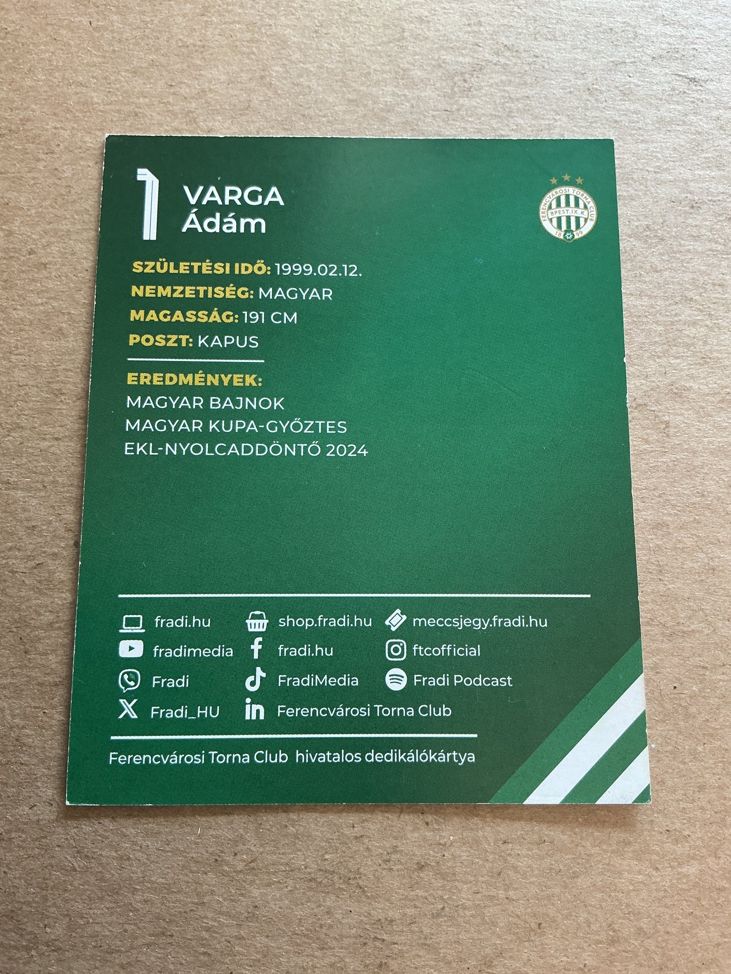 Adam Varga, Hungary 🇭🇺 Ferencvaros TC 2024/25 hand signed