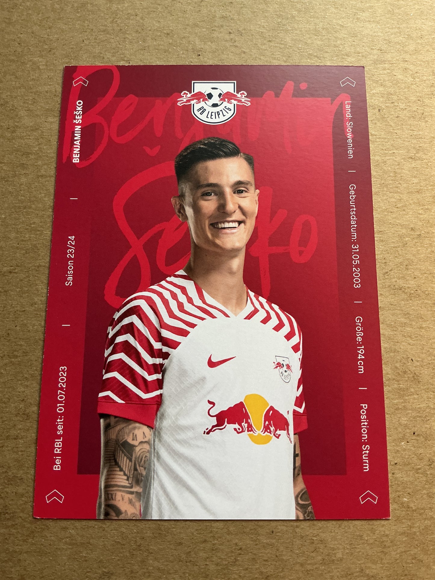 Benjamin Sesko, Slovenia 🇸🇮 RB Leipzig 2023/24 hand signed