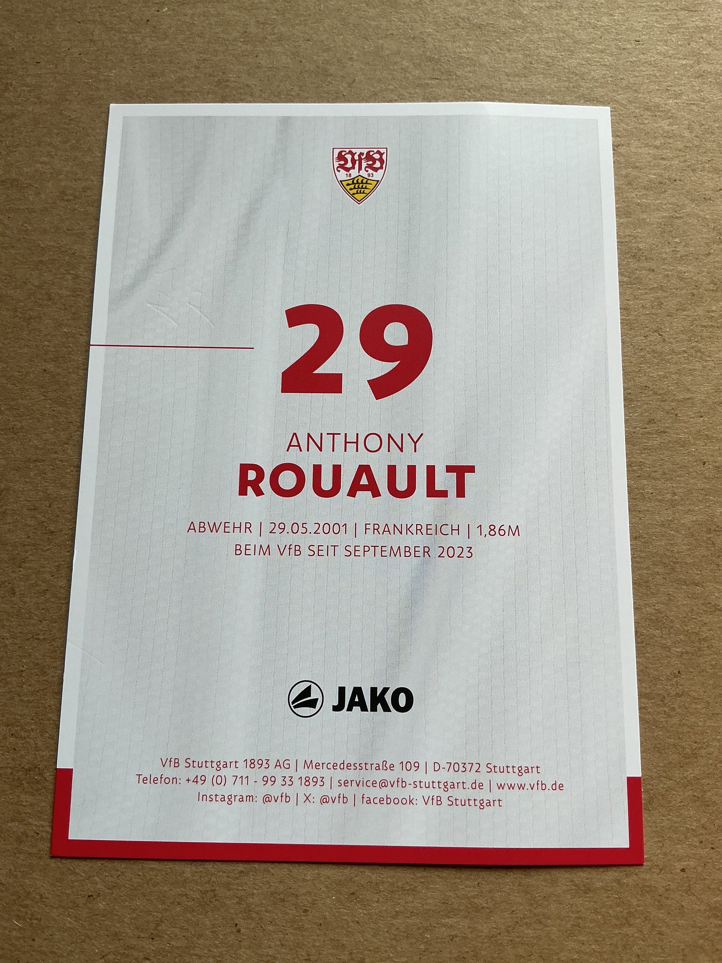 Anthony Rouault, France 🇫🇷 VfB Stuttgart 2024/25 hand signed
