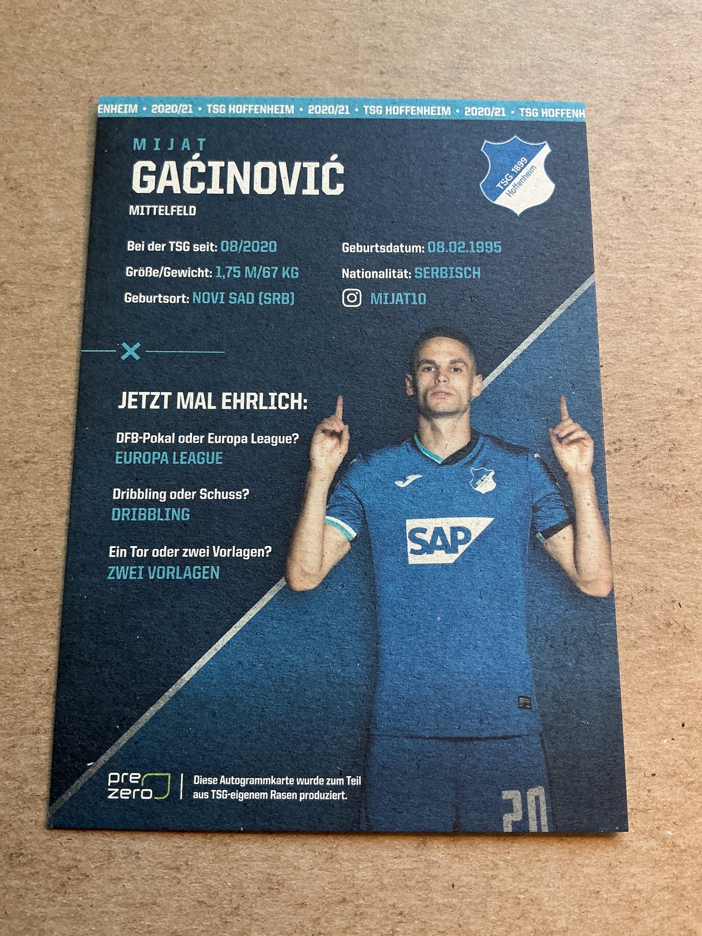 Mijat Gaćinović, Serbia 🇷🇸 TSG 1899 Hoffenheim 2020/21 hand signed