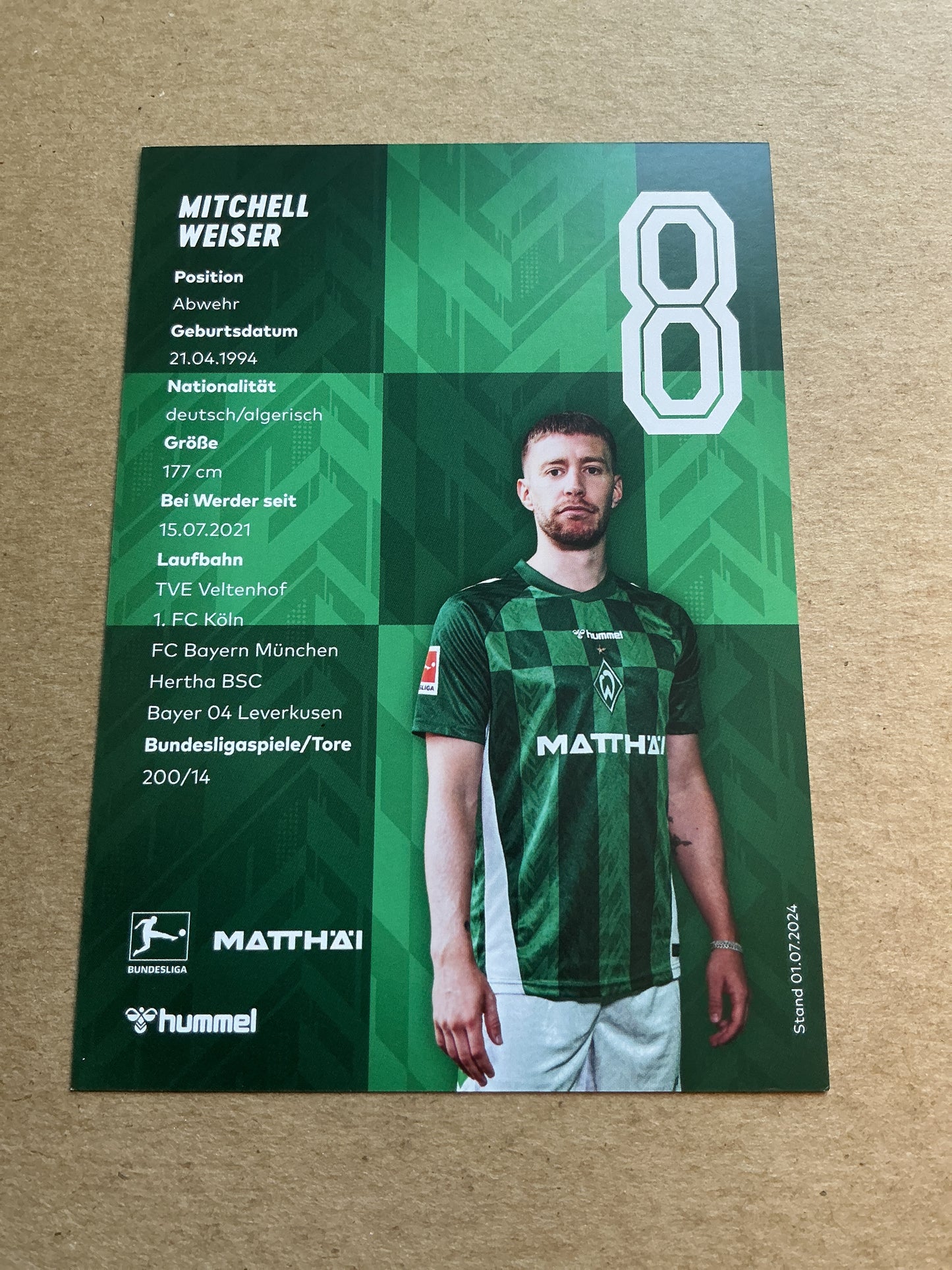 Mitchell Weiser, Germany 🇩🇪 SV Werder Bremen 2024/25 hand signed