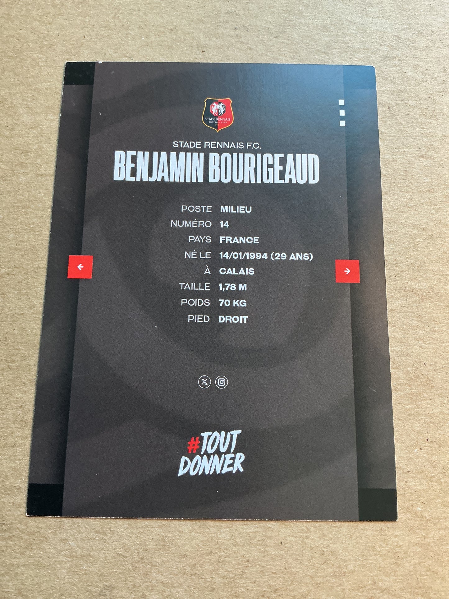 Benjamin Bourigeaud, France 🇫🇷 Stade Rennes FC 2023/24 hand signed