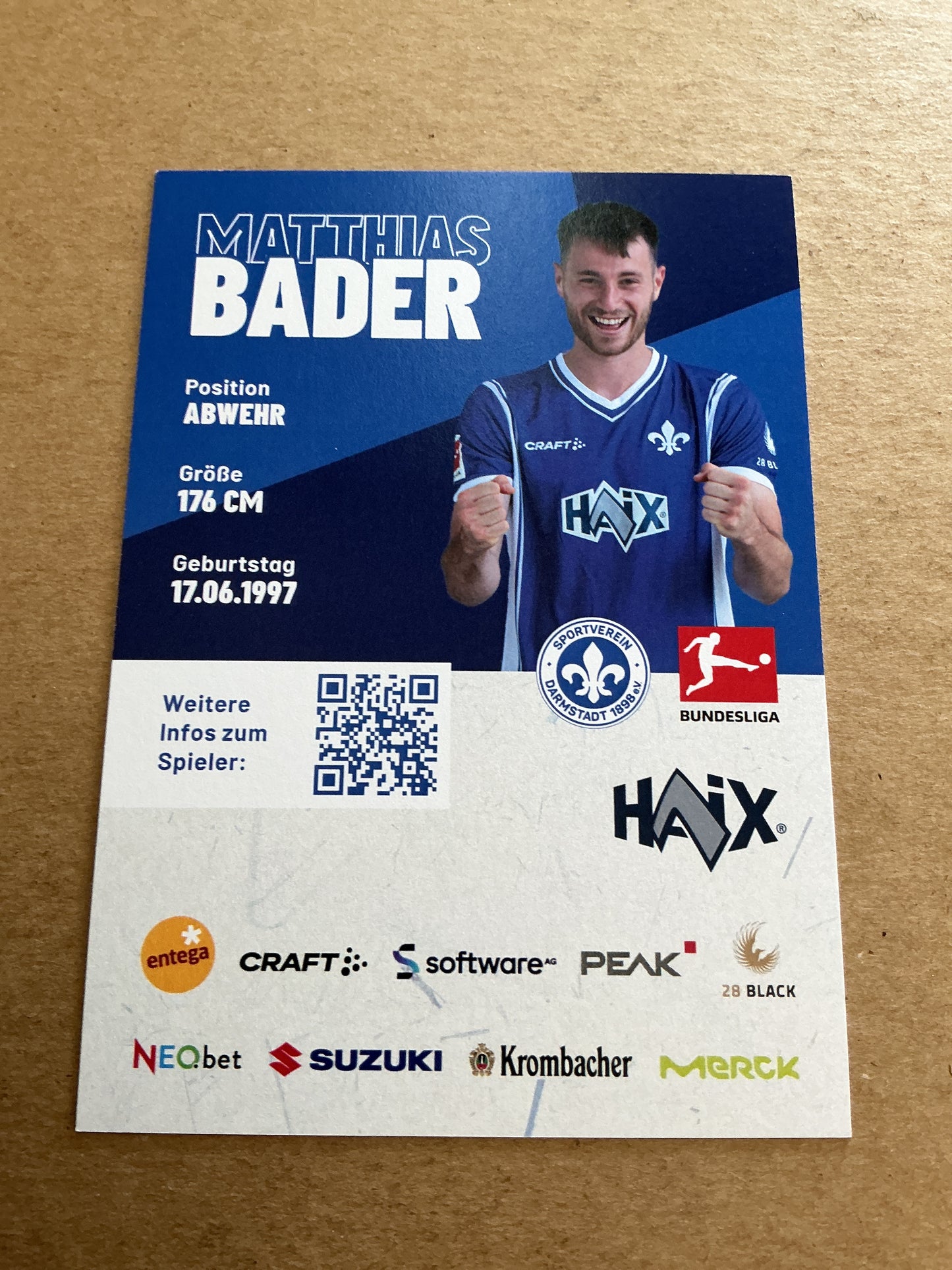 Matthias Bader, Germany 🇩🇪 SV Darmstadt 98 2023/24 hand signed