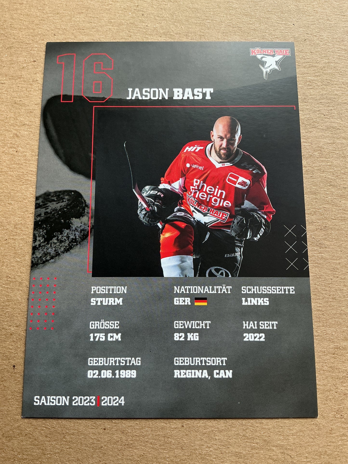 Jason Bast, Germany 🇩🇪 Kölner Haie 2023/24 hand signed