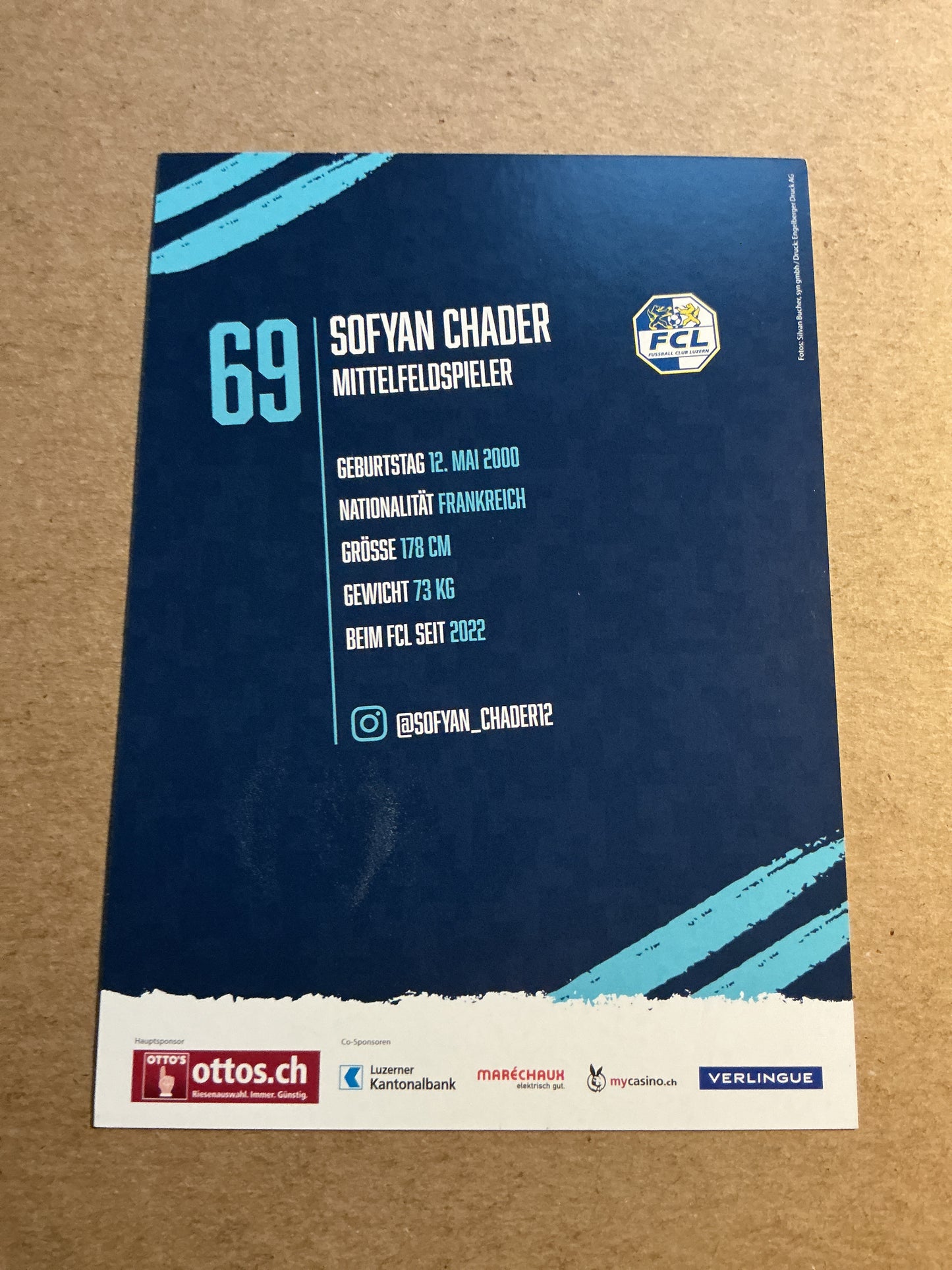 Sofyan Chader, France 🇫🇷 FC Luzern 2022/23 hand signed