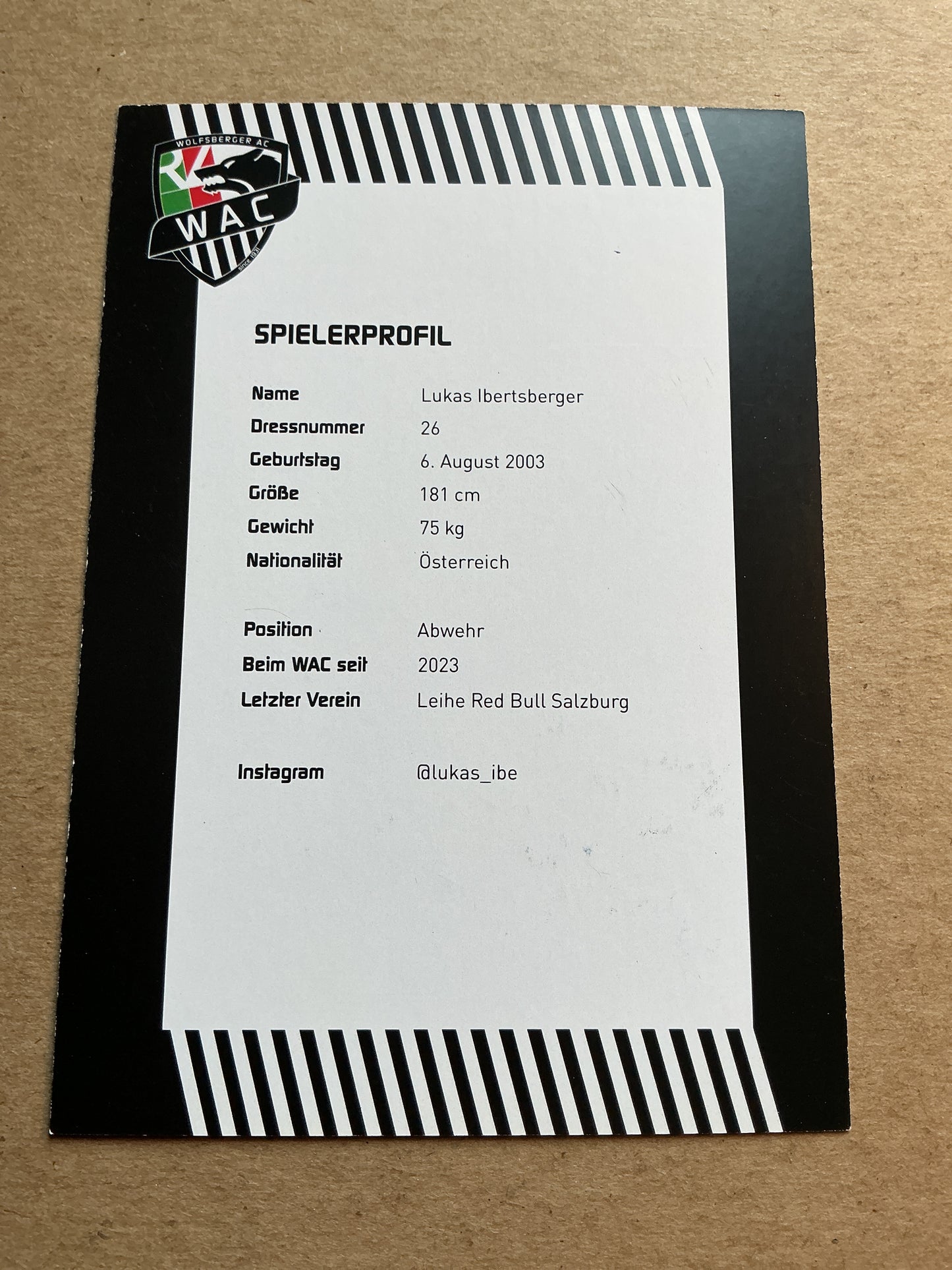 Lukas Ibertsberger, Austria ๐ฆ๐น Wolfsberger AC 2023/24 hand signed