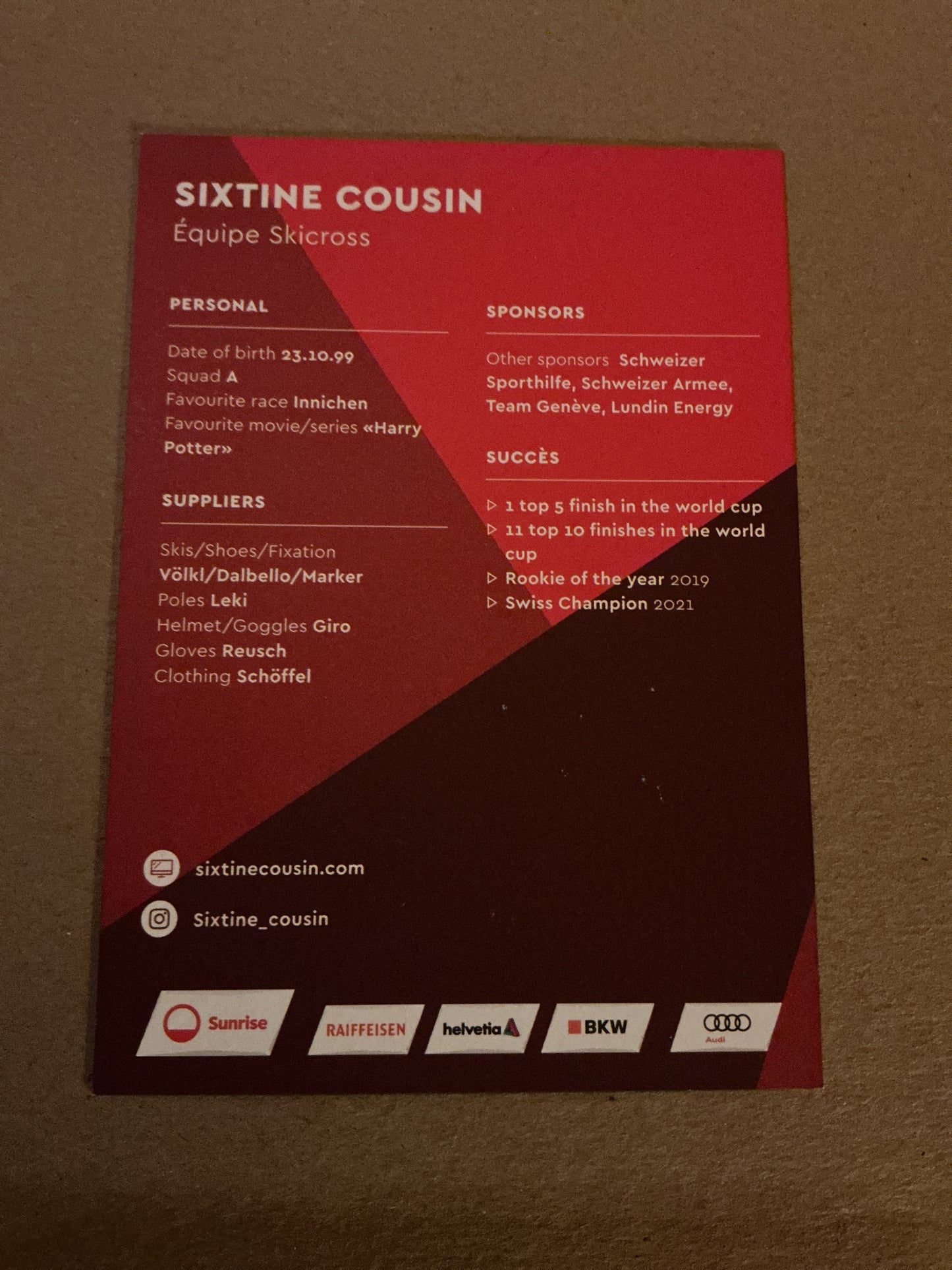 Sixtine Cousin, Switzerland 🇨🇭 Skicross 2023/24 hand signed