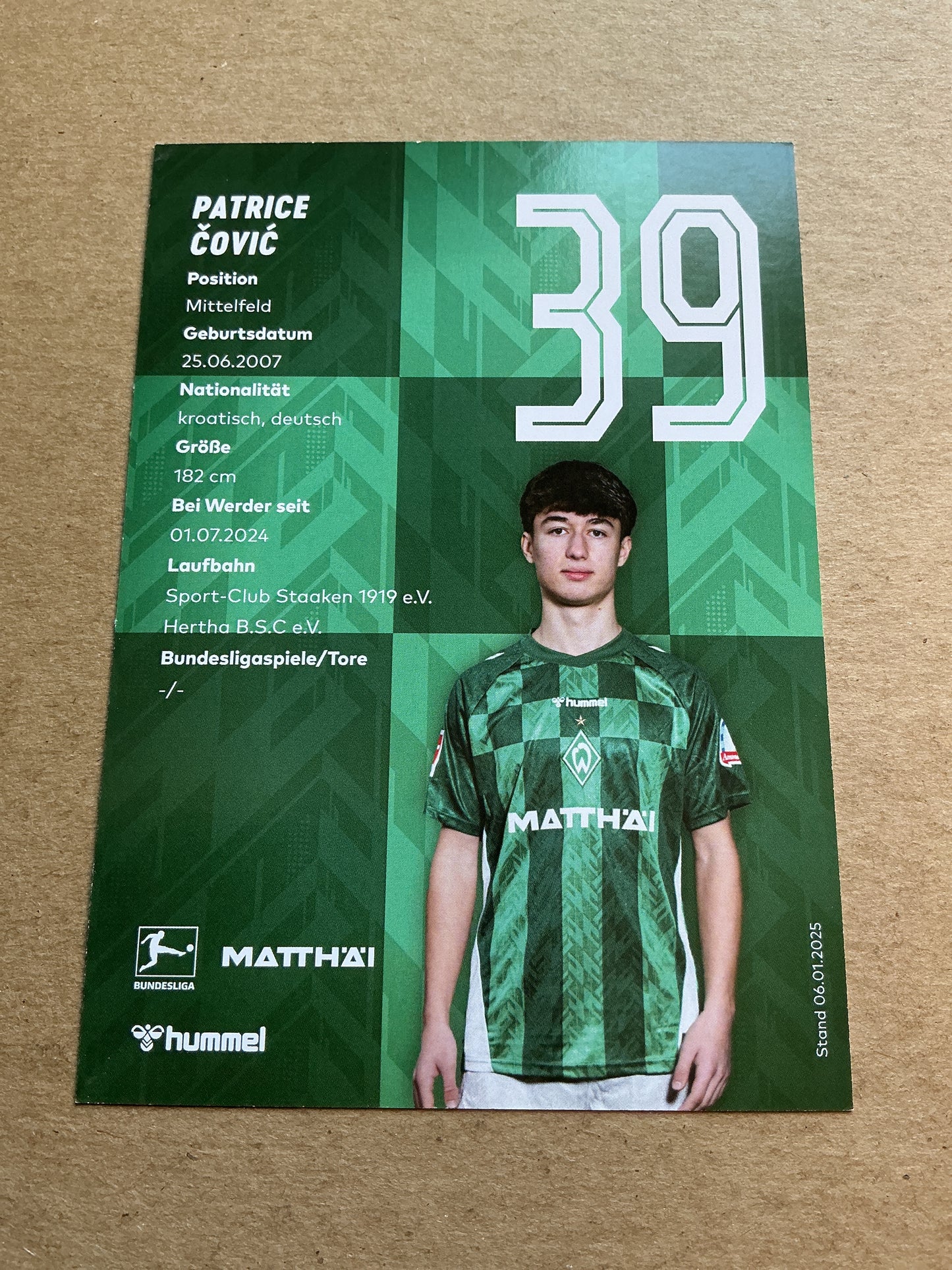 Patrice Covic, Croatia 🇭🇷 SV Werder Bremen 2024/25 hand signed