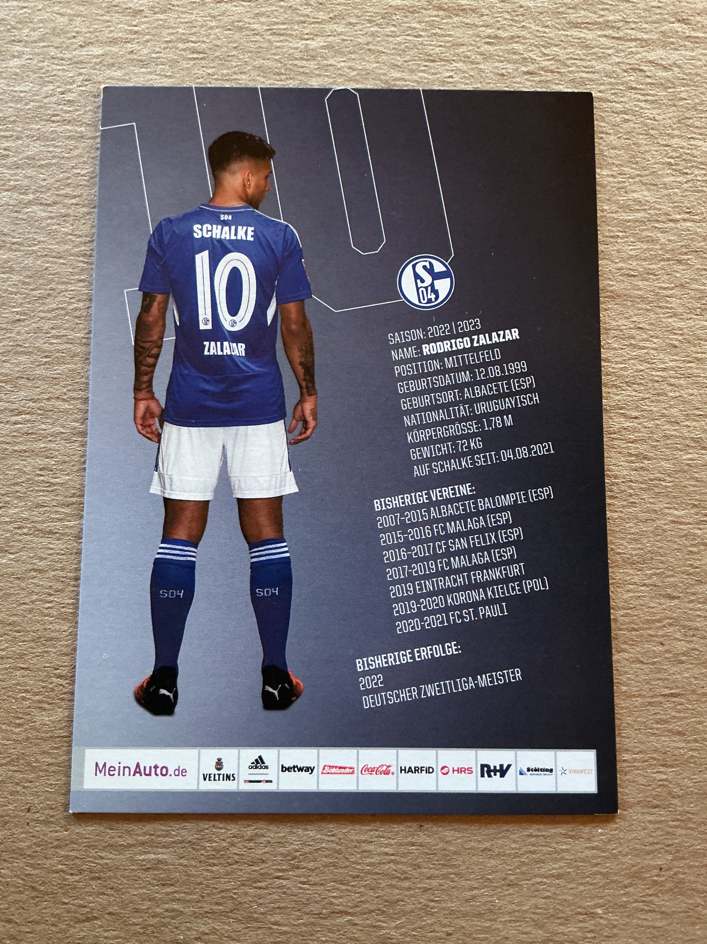 Rodrigo Zalazar, Uruguay 🇺🇾 FC Schalke 04 2022/23 hand signed