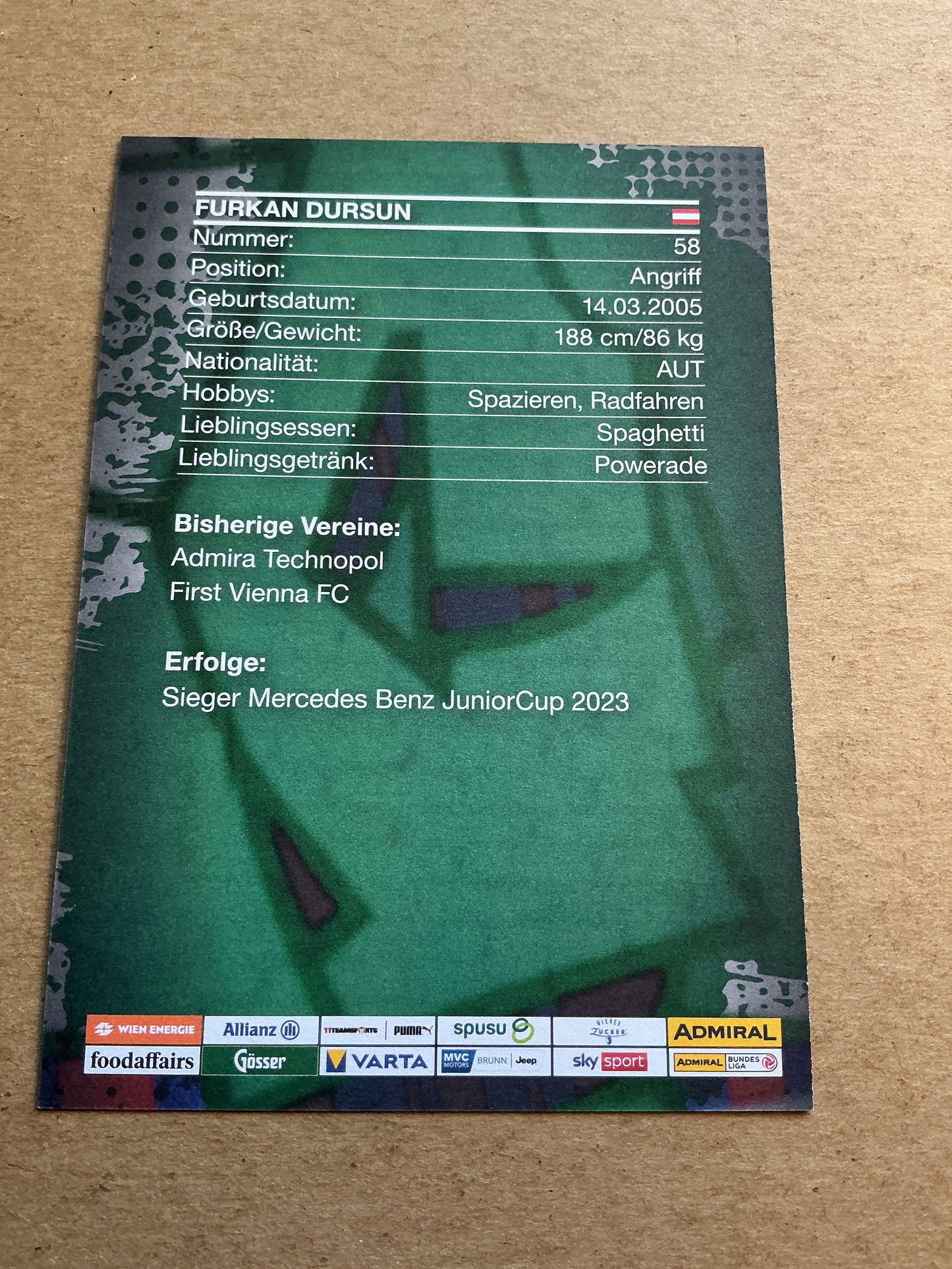 Furkan Dursun, Austria ๐ฆ๐น SK Rapid Wien 2023/24 hand signed