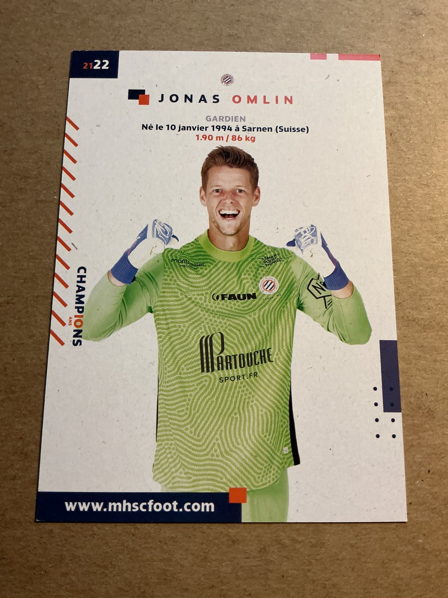 Jonas Omlin, Switzerland 🇨🇭 Montpellier HSC 2021/22 hand signed