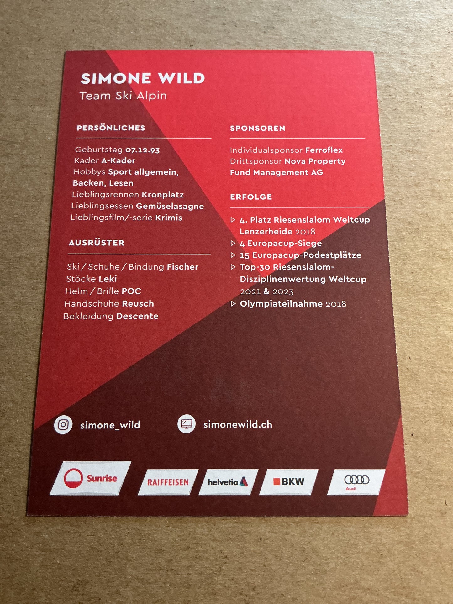 Simone Wild, Switzerland 🇨🇭Alpine Winter Sports 2024/25 hand signed