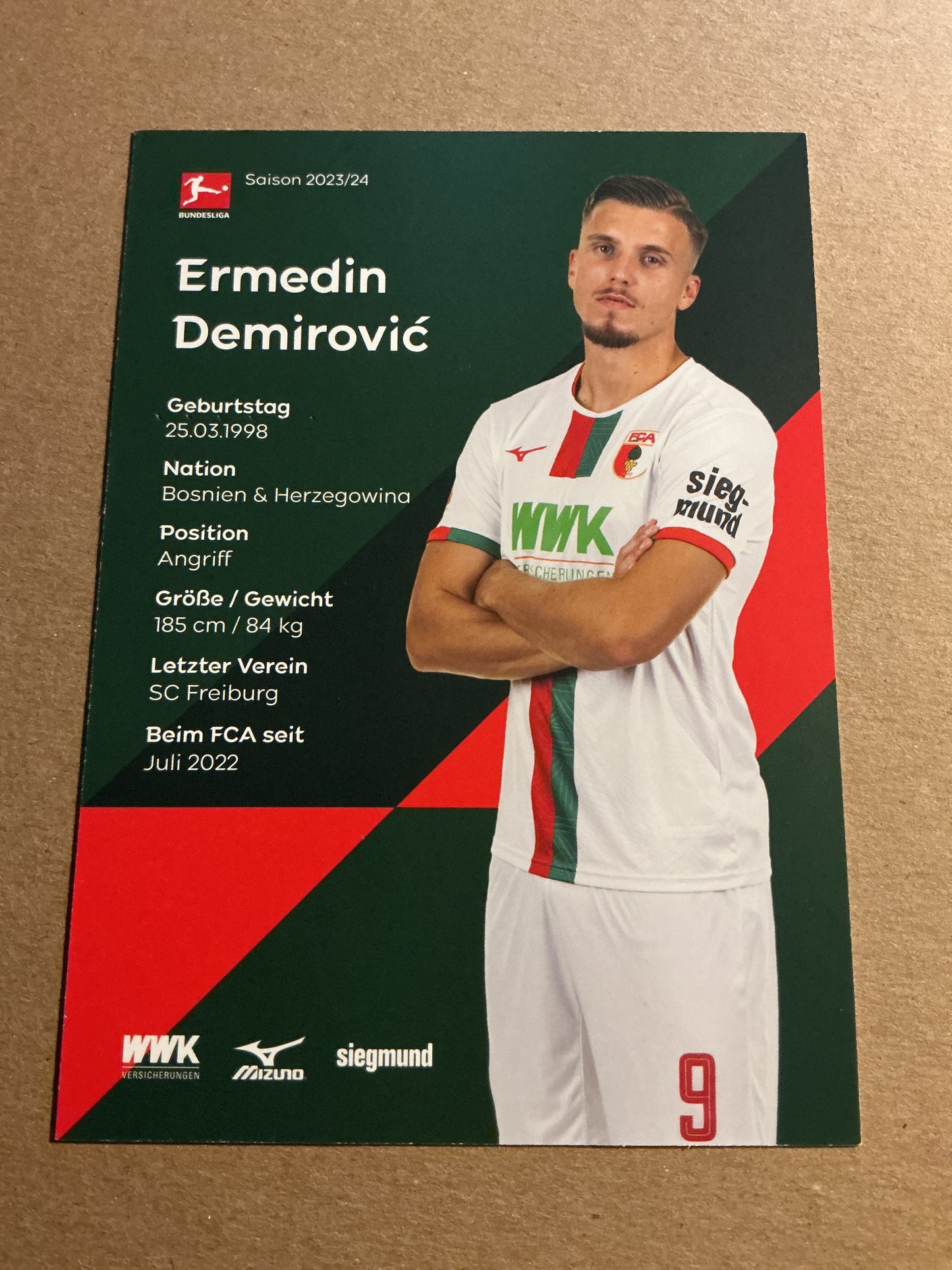 Ermedin Demirovic, Bosnia 🇧🇦 FC Augsburg 2023/24 hand signed