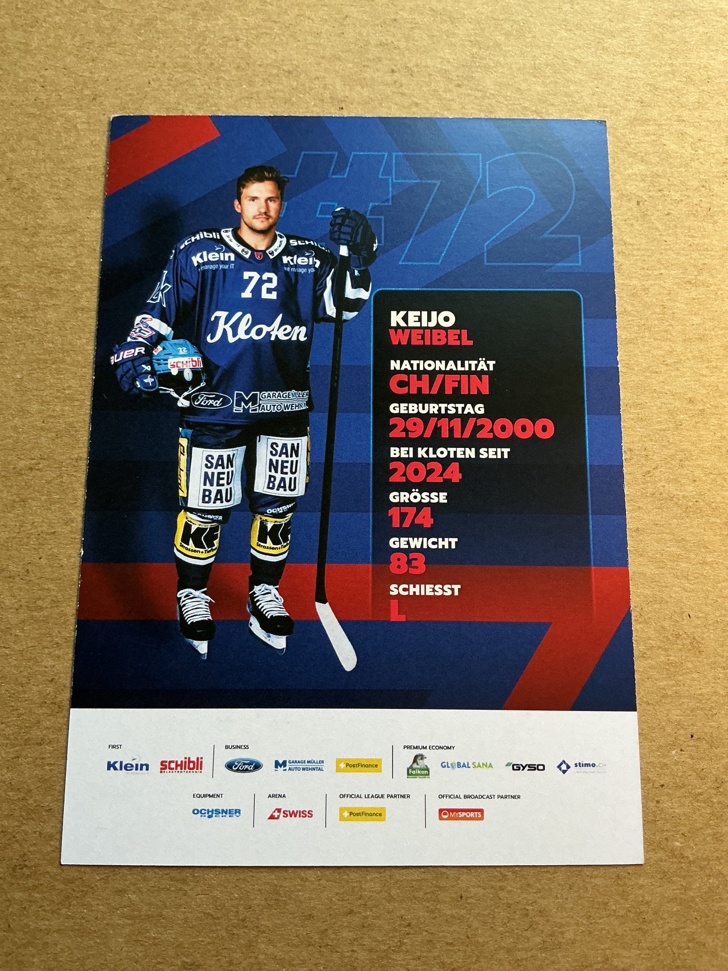 Keijo Weibel, Switzerland 🇨🇭 EHC Kloten 2024/25 hand signed