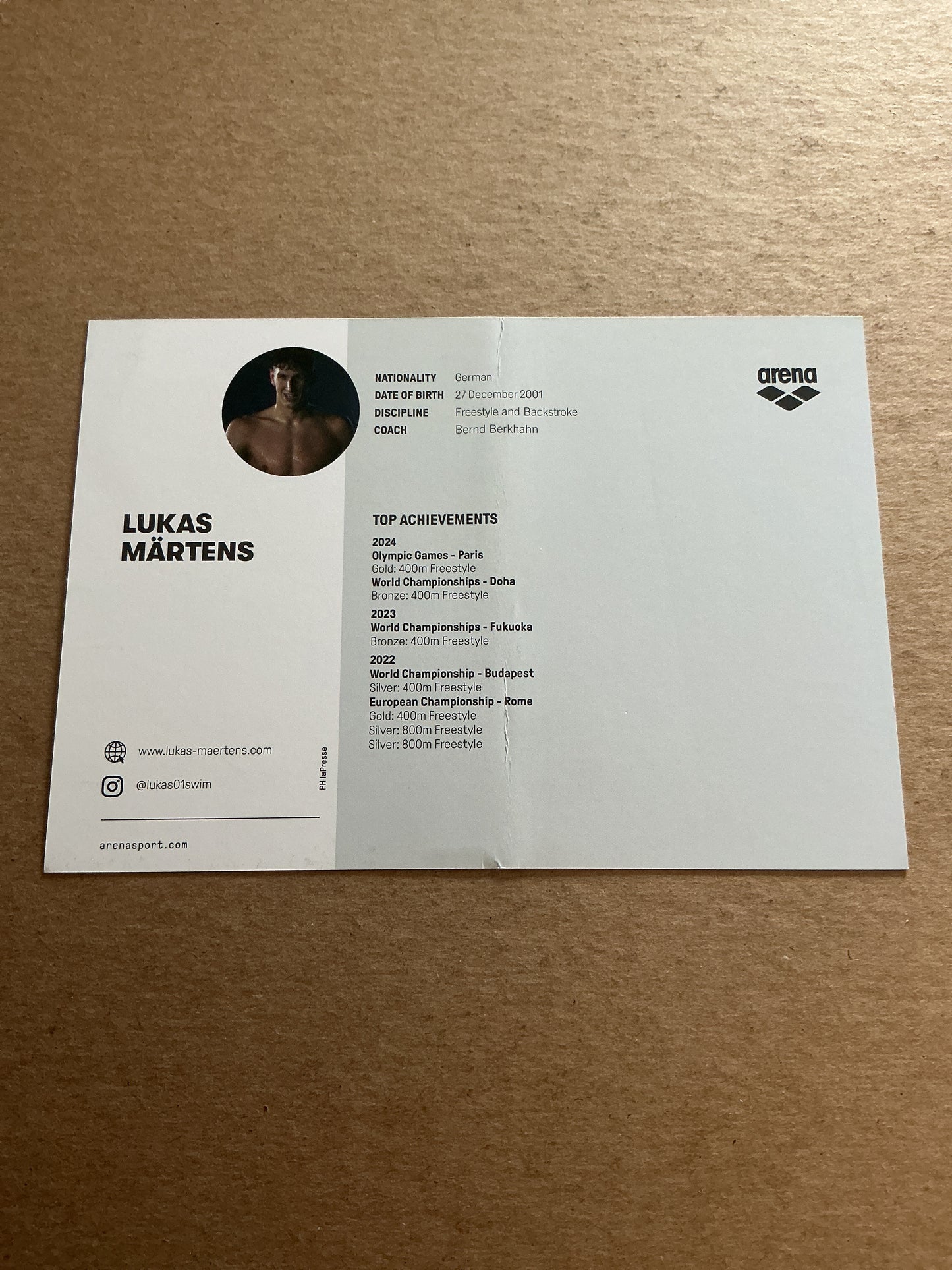Lukas Märtens, Germany 🇩🇪 Swimming Summer Olympics 2024 hand signed