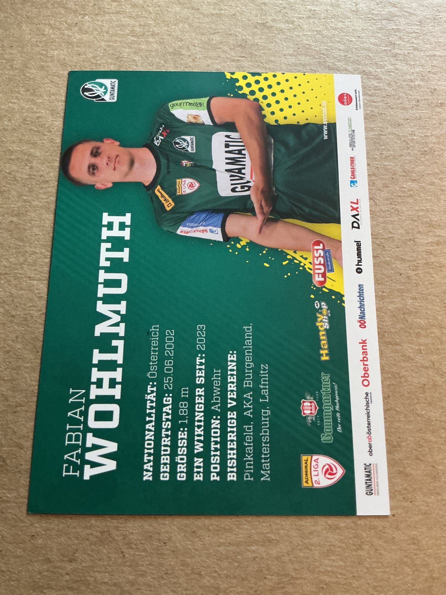 Fabian Wohlgemuth, Austria 🇦🇹 SV Ried 2024/25 hand signed
