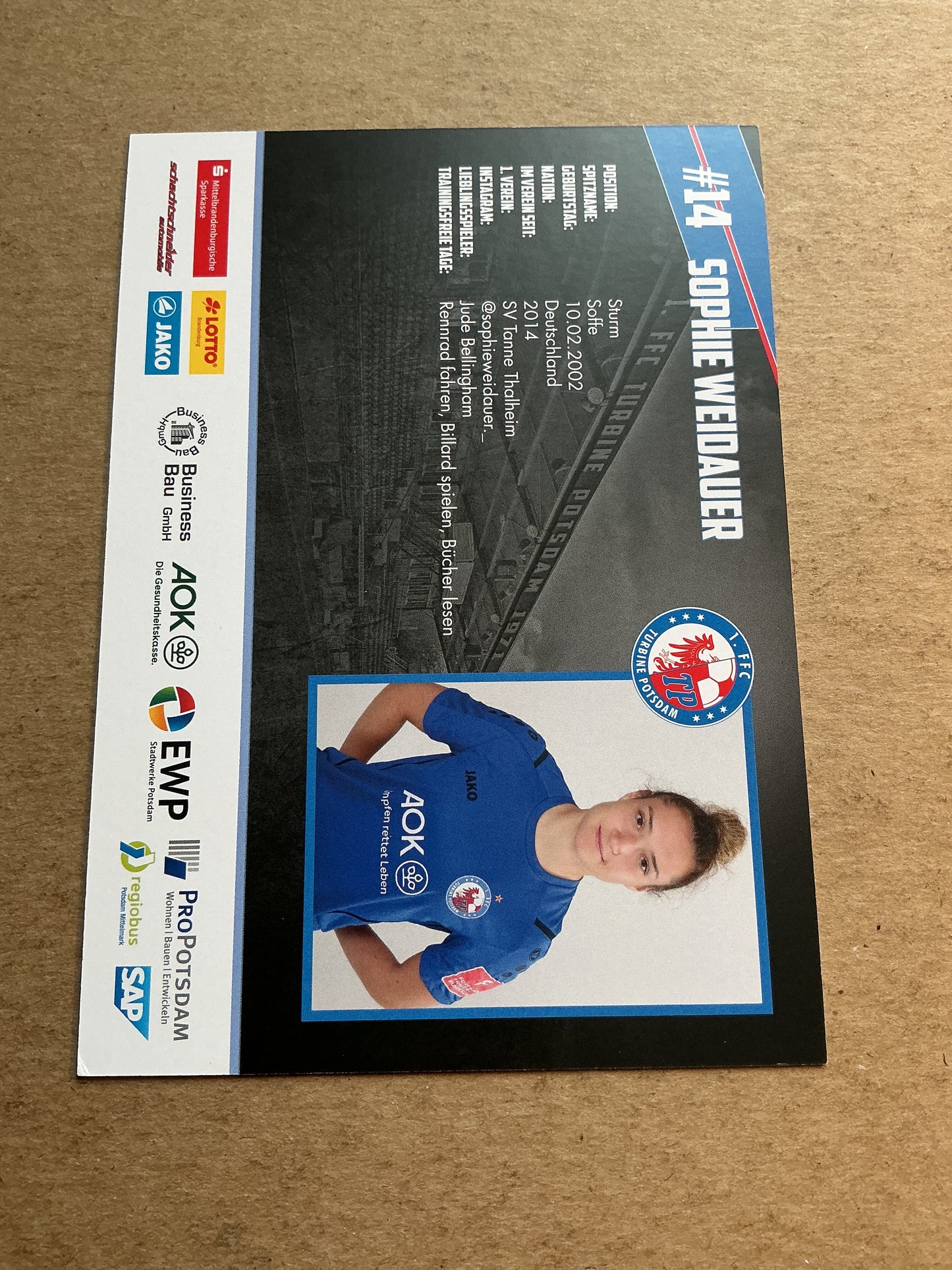 Sophie Weidauer, Germany 🇩🇪 Turbine Potsdam 2022/23 hand signed