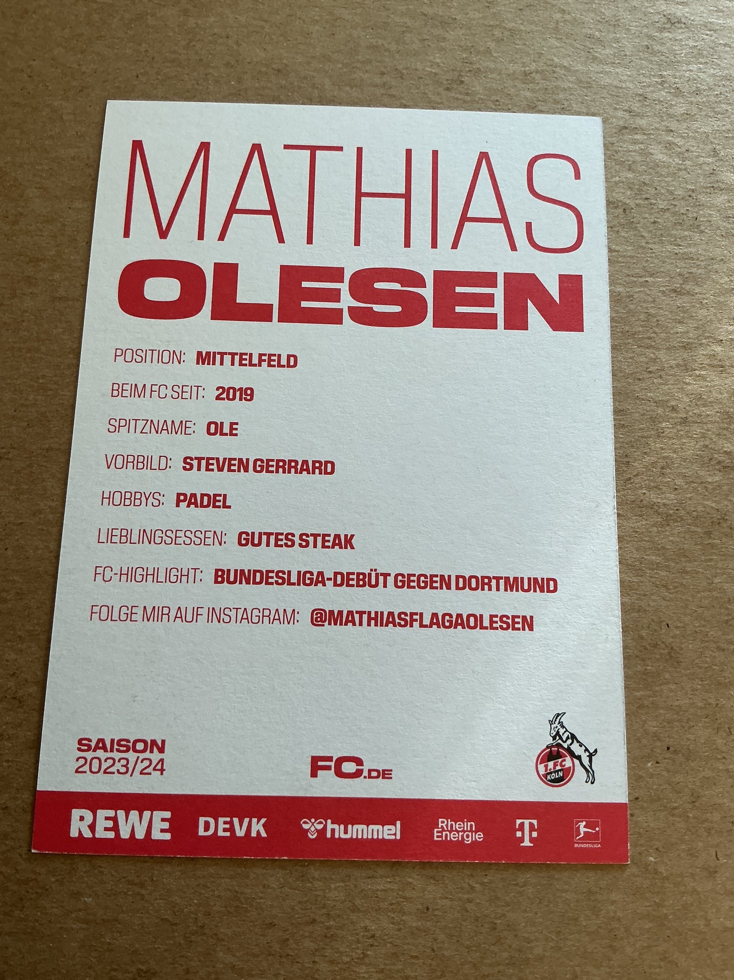 Mathias Olesen, Luxemburg 🇱🇺 1.FC Köln 2023/24 hand signed