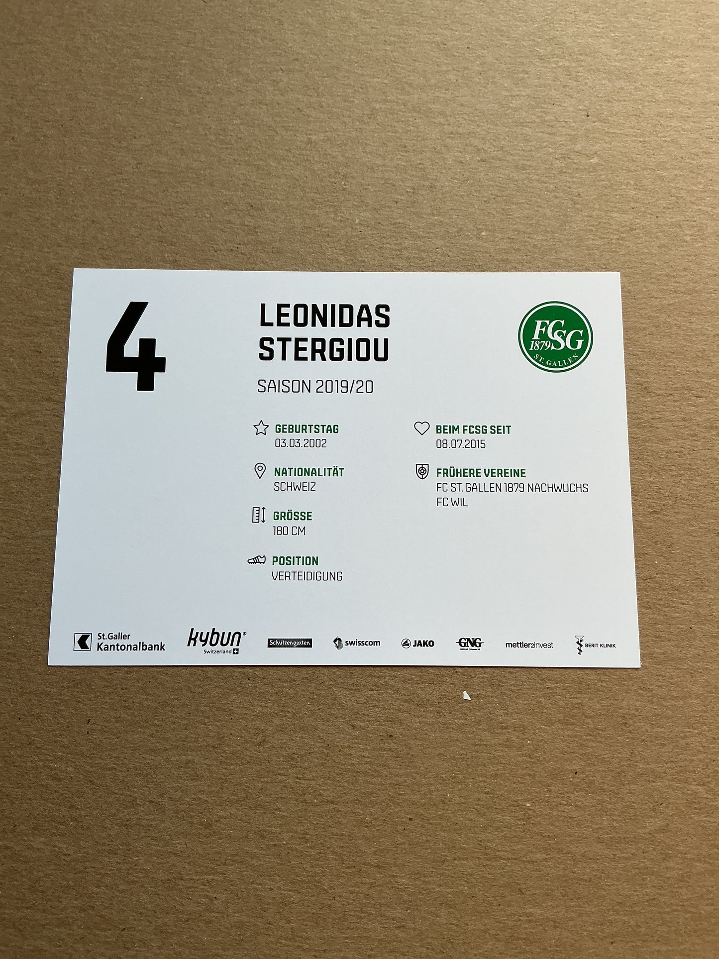 Leonidas Stergiou, Switzerland 🇨🇭 FC St. Gallen 2019/20 hand signed