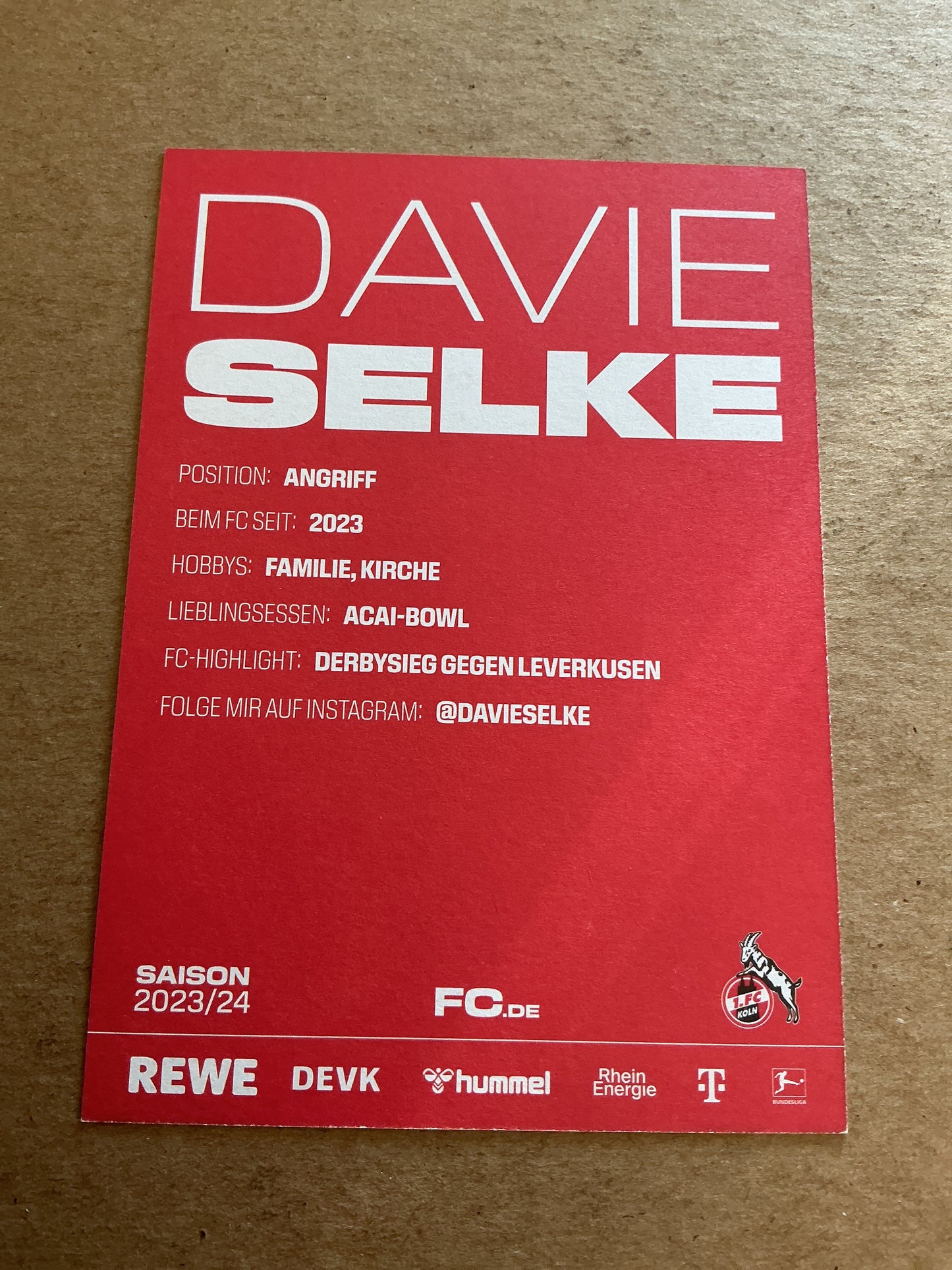 Davie Selke, Germany 🇩🇪 1.FC Köln 2023/24 hand signed