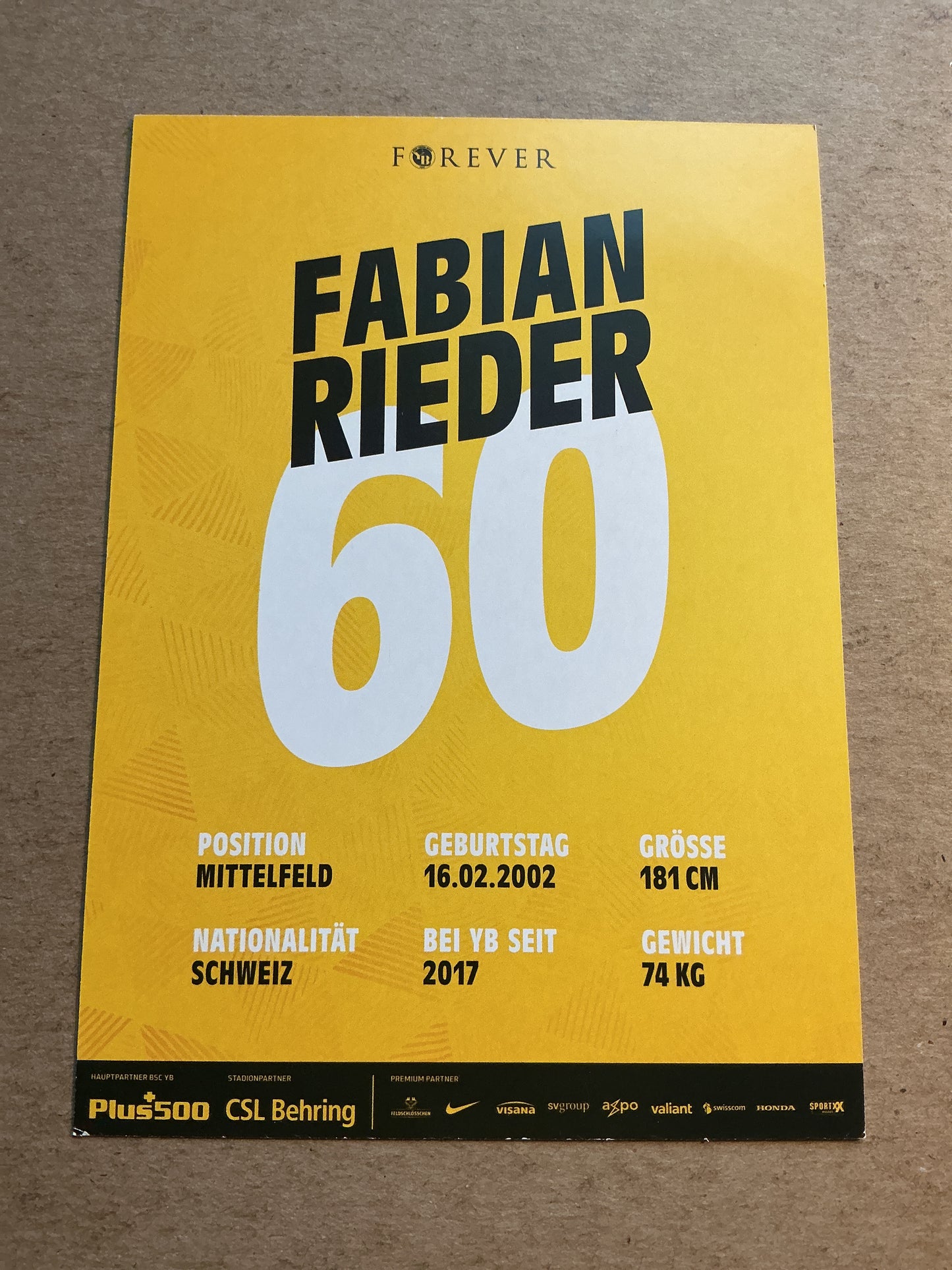 Fabian Rieder, Switzerland 🇨🇭 BSC Young Boys 2020/21 hand signed