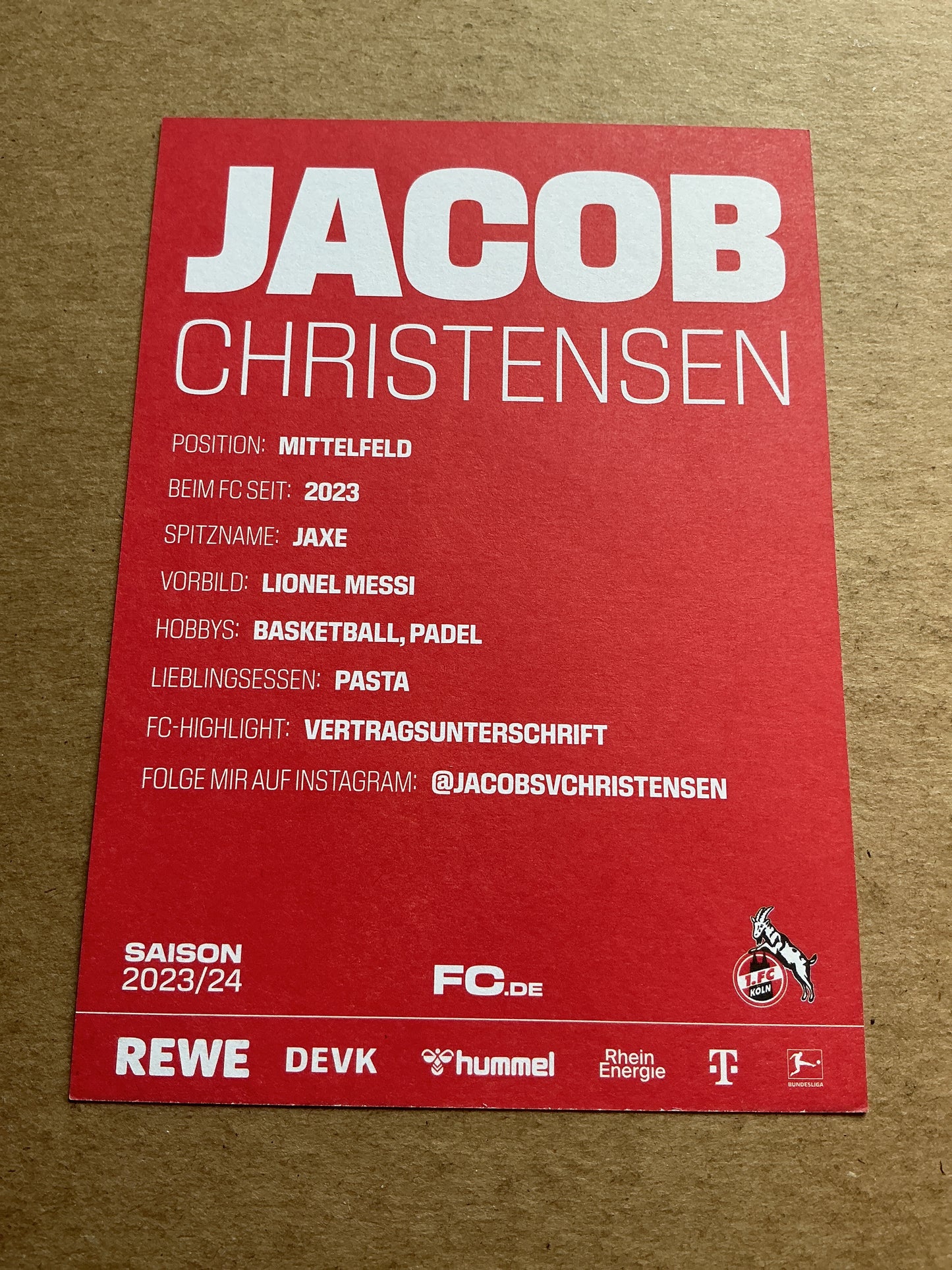 Jacob Christensen, Denmark 🇩🇰 1.FC Köln 2023/24 hand signed