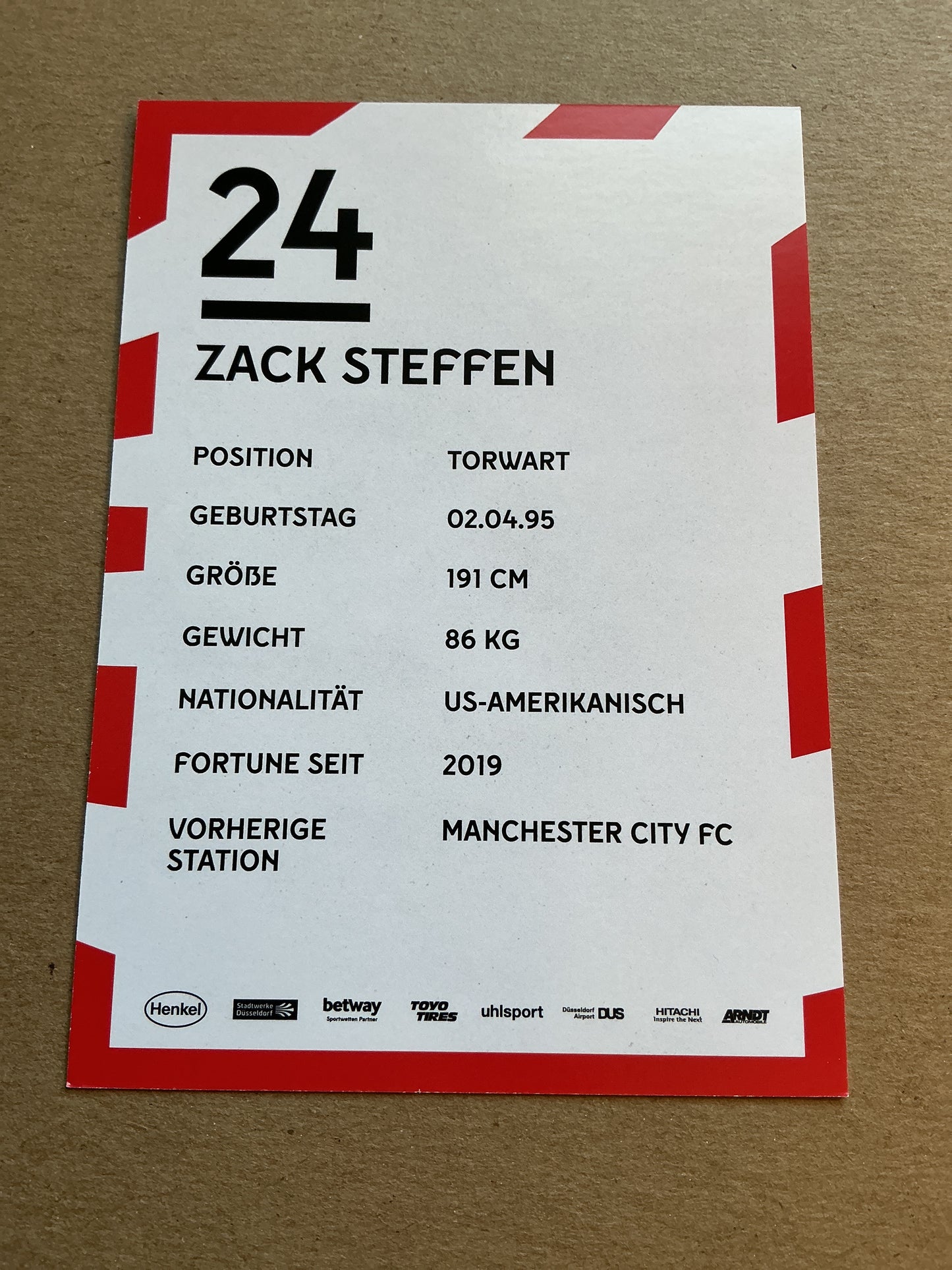 Zack Steffen, USA 🇺🇸 Fortuna Düsseldorf 2019/20 hand signed