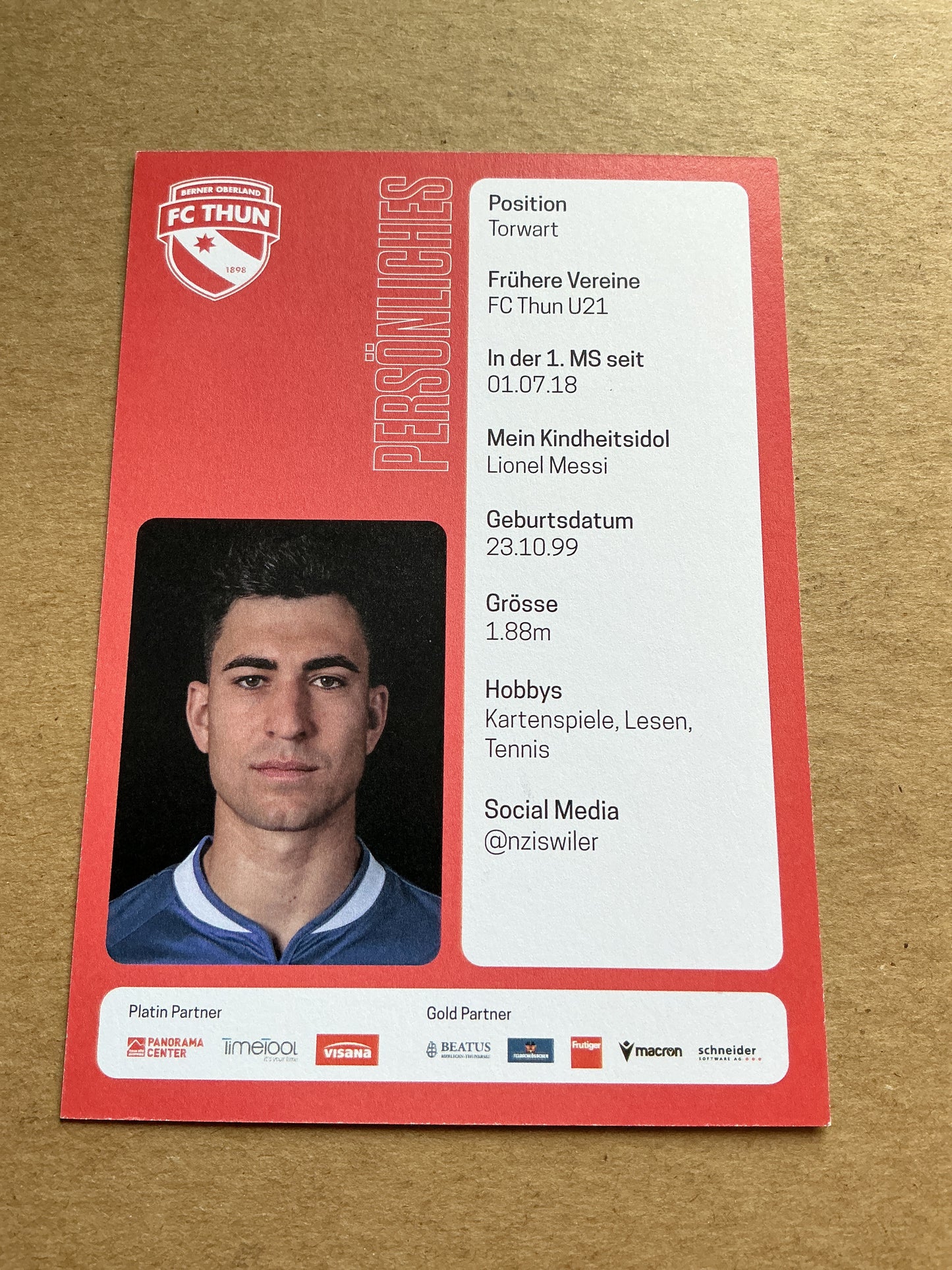 Nino Ziswiler, Switzerland 🇨🇭 FC Thun 2024/25 hand signed