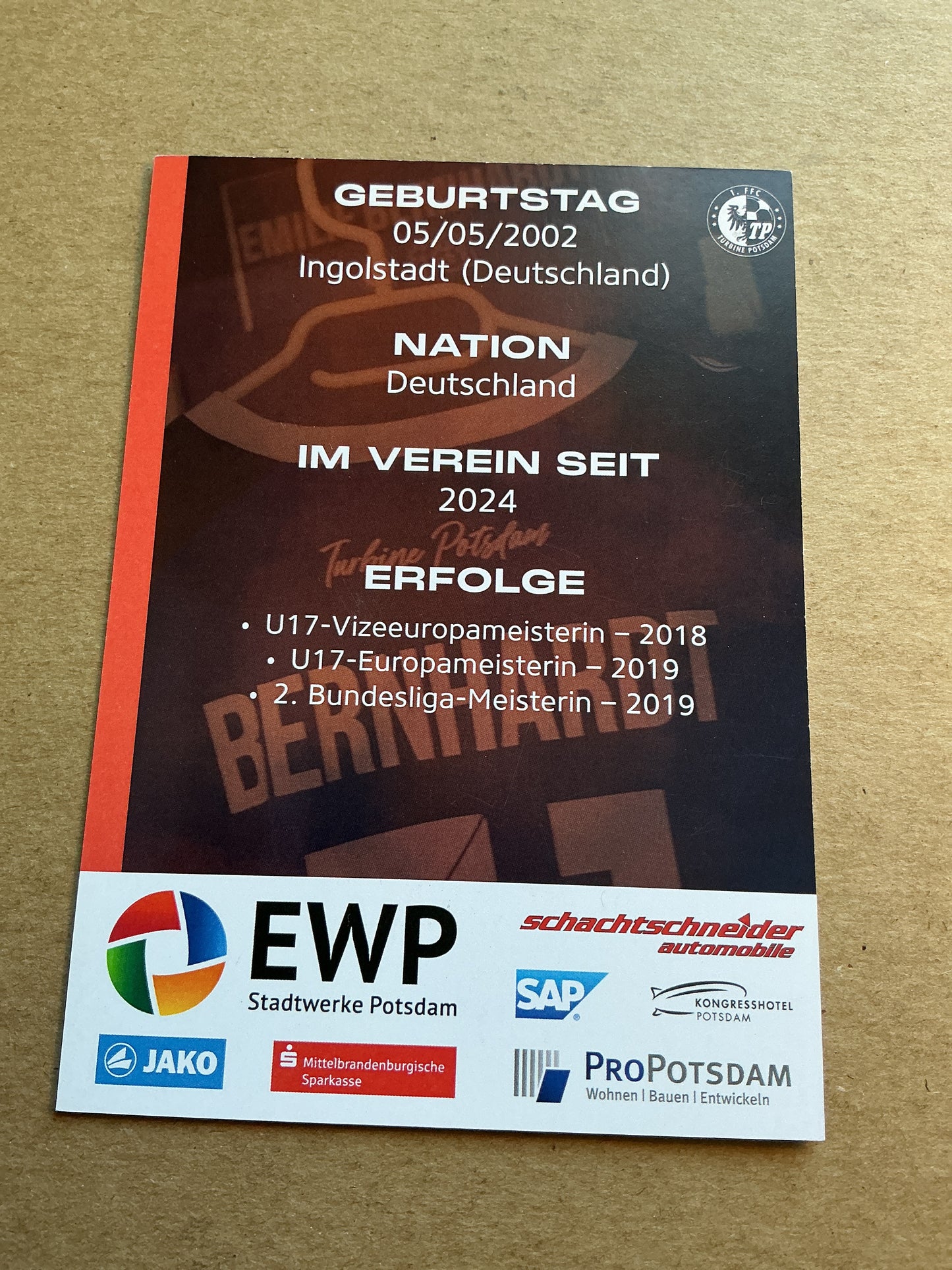 Emilie Bernhardt, Germany 🇩🇪 1.FFC Turbine Potsdam 2024/25 hand signed