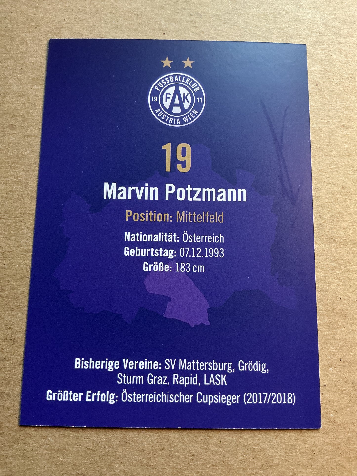 Marvin Protzmann, Austria 🇦🇹 Austria Wien 2024/25 hand signed