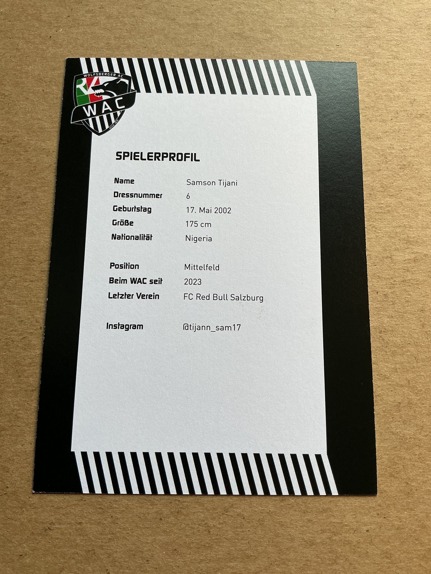 Samson Tijani, Nigeria π³π¬ Wolfsberger AC 2023/24 hand signed
