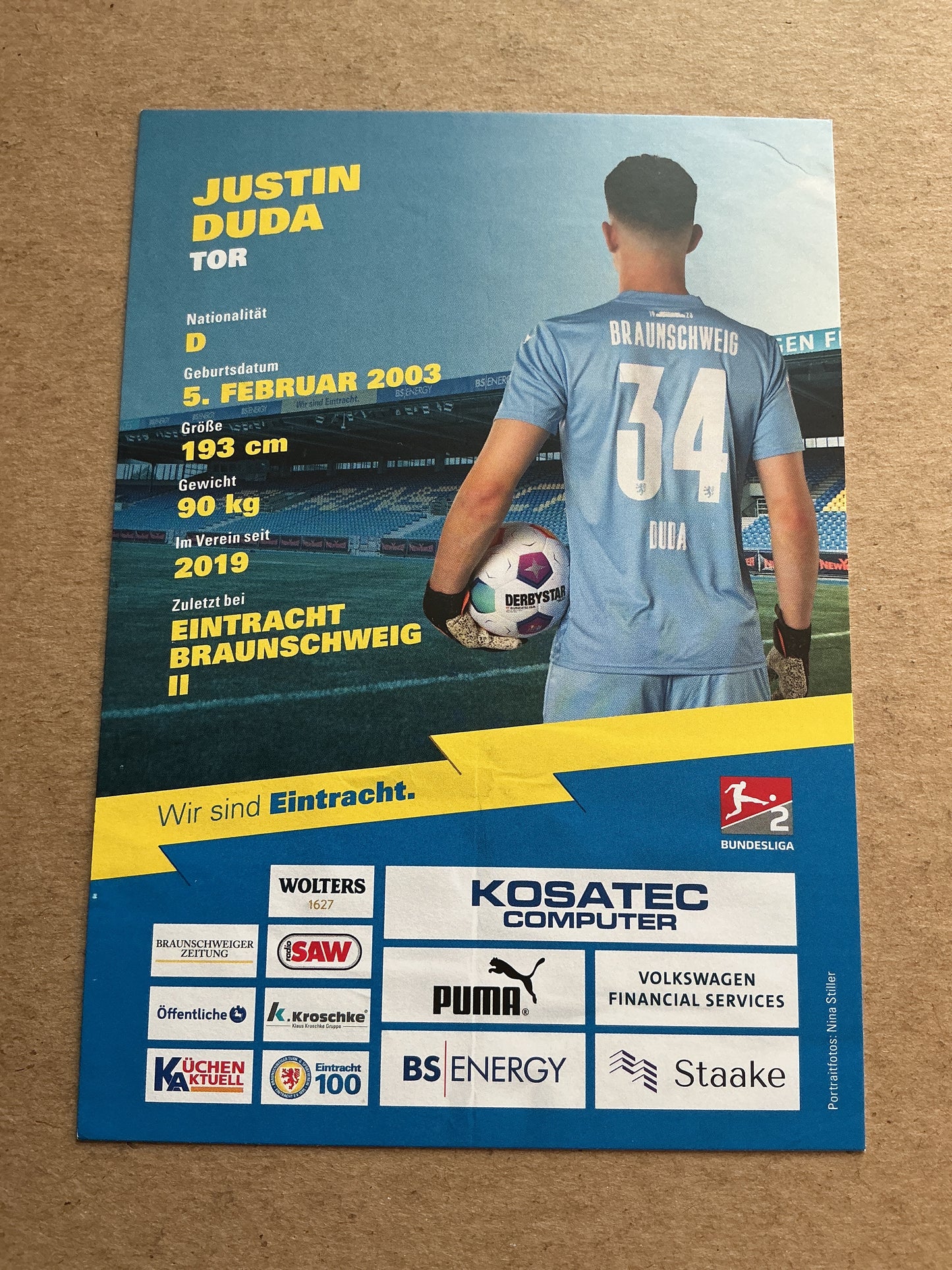 Justin Duda, Germany π©πͺ Eintracht Braunschweig 2023/24 hand signed