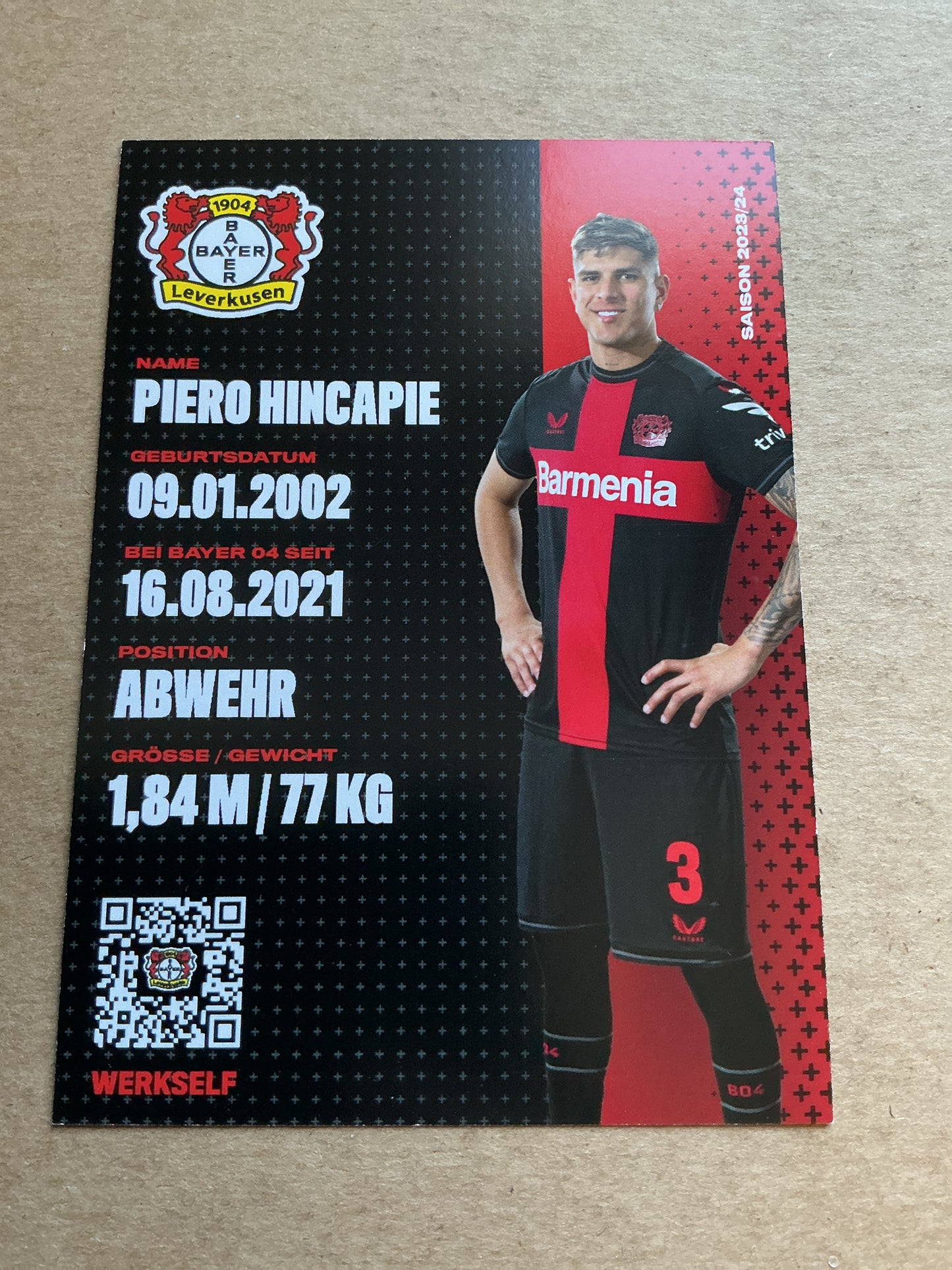 Piero Hincapie, Ecuador πͺπ¨ Bayer 04 Leverkusen 2023/24 hand signed