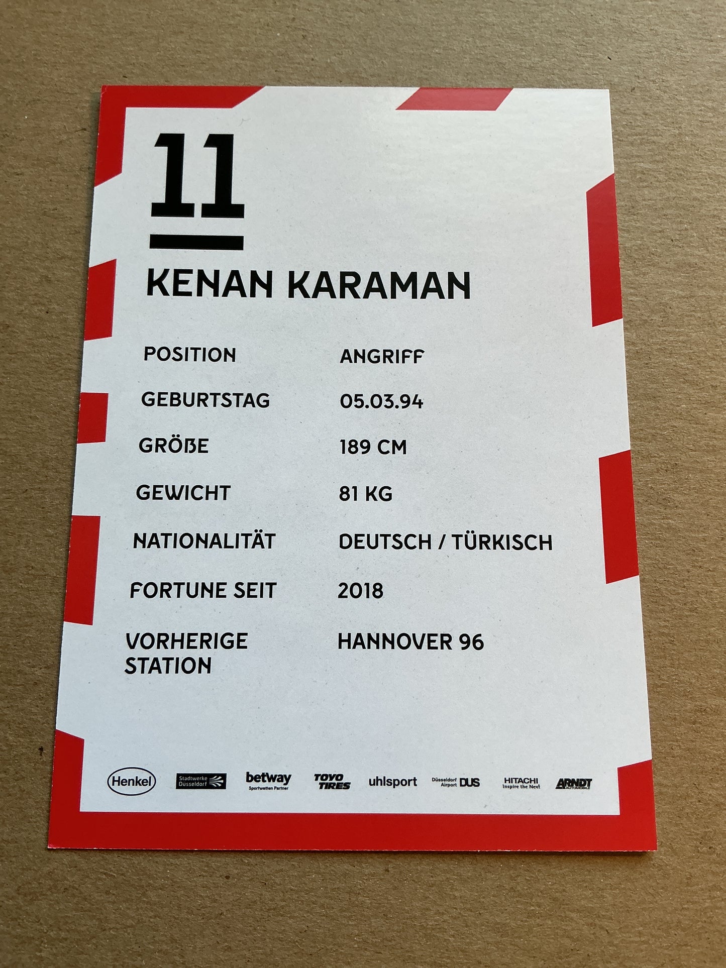 Kenan Karaman, Türkiye 🇹🇷 Fortuna Düsseldorf 2019/20 hand signed