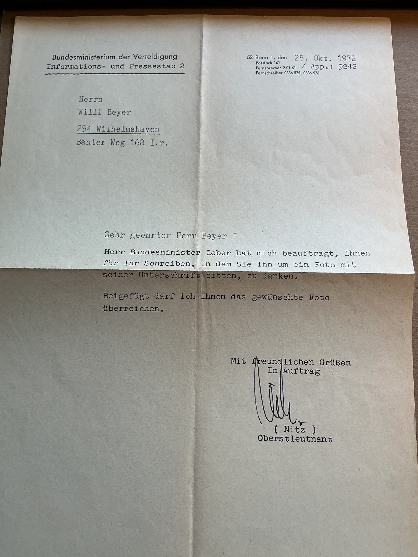 Georg Leber, Germany 🇩🇪 Minister of Defence Politics hand signed