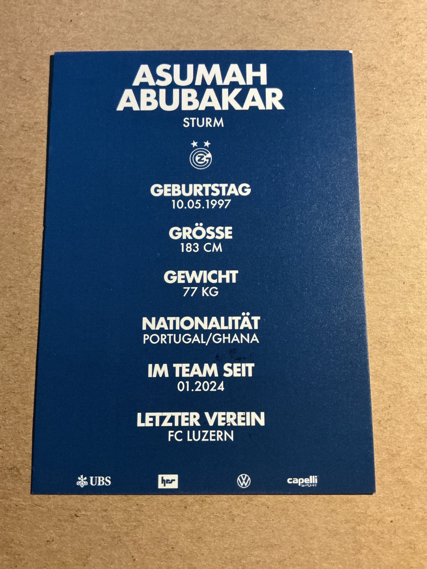 Asumah Abubakar, Portugal 🇵🇹 Grasshopper Zürich 2024/25 hand signed
