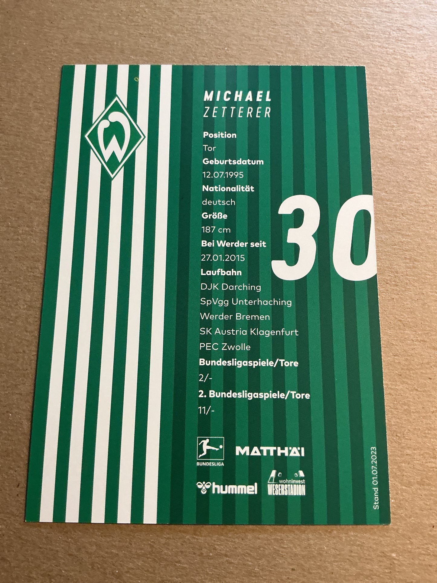 Michael Zetterer, Germany 🇩🇪 SV Werder Bremen 2023/24 hand signed
