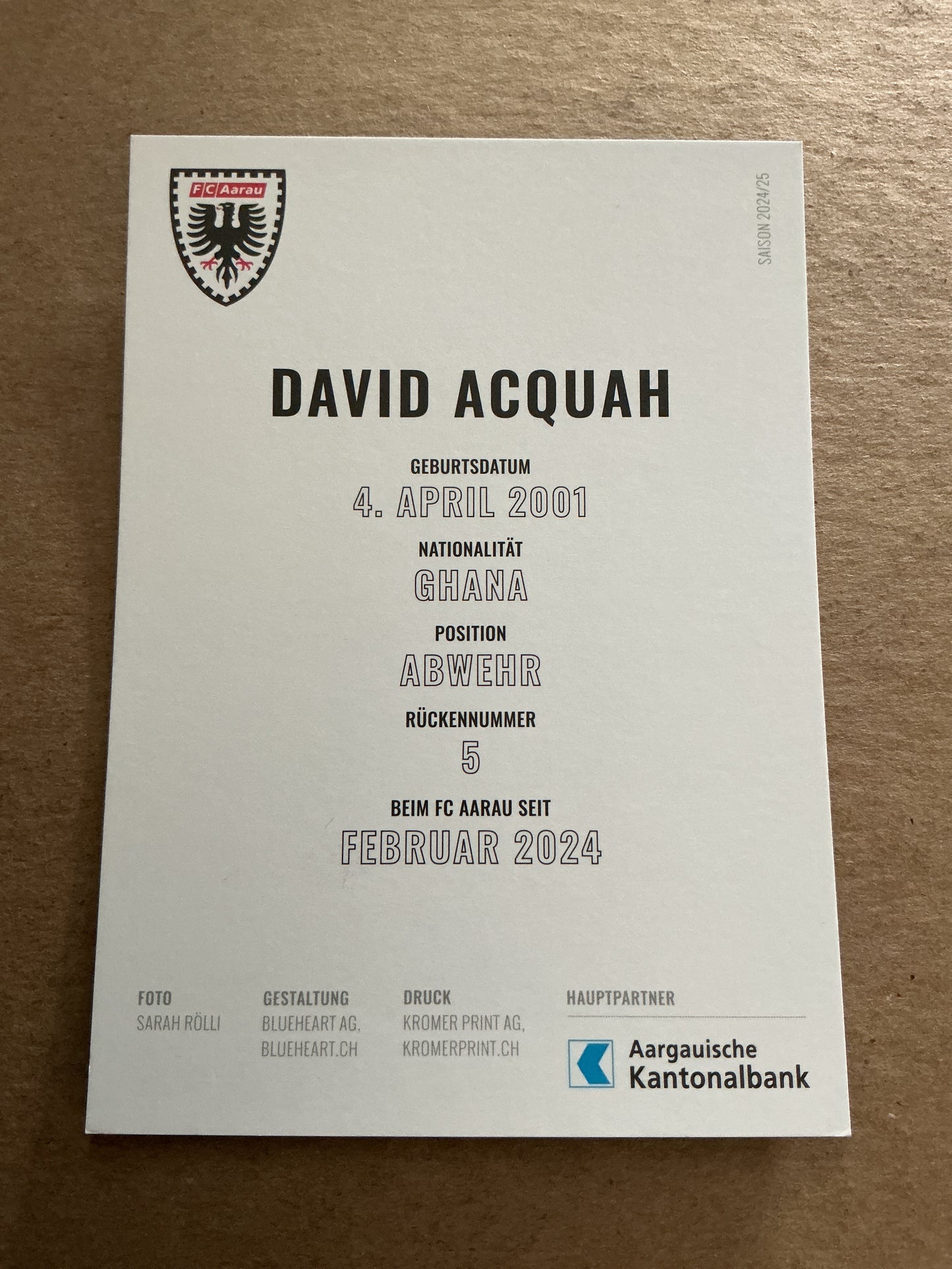 David Acquah, Ghana 🇬🇭 FC Aarau 2024/25 hand signed