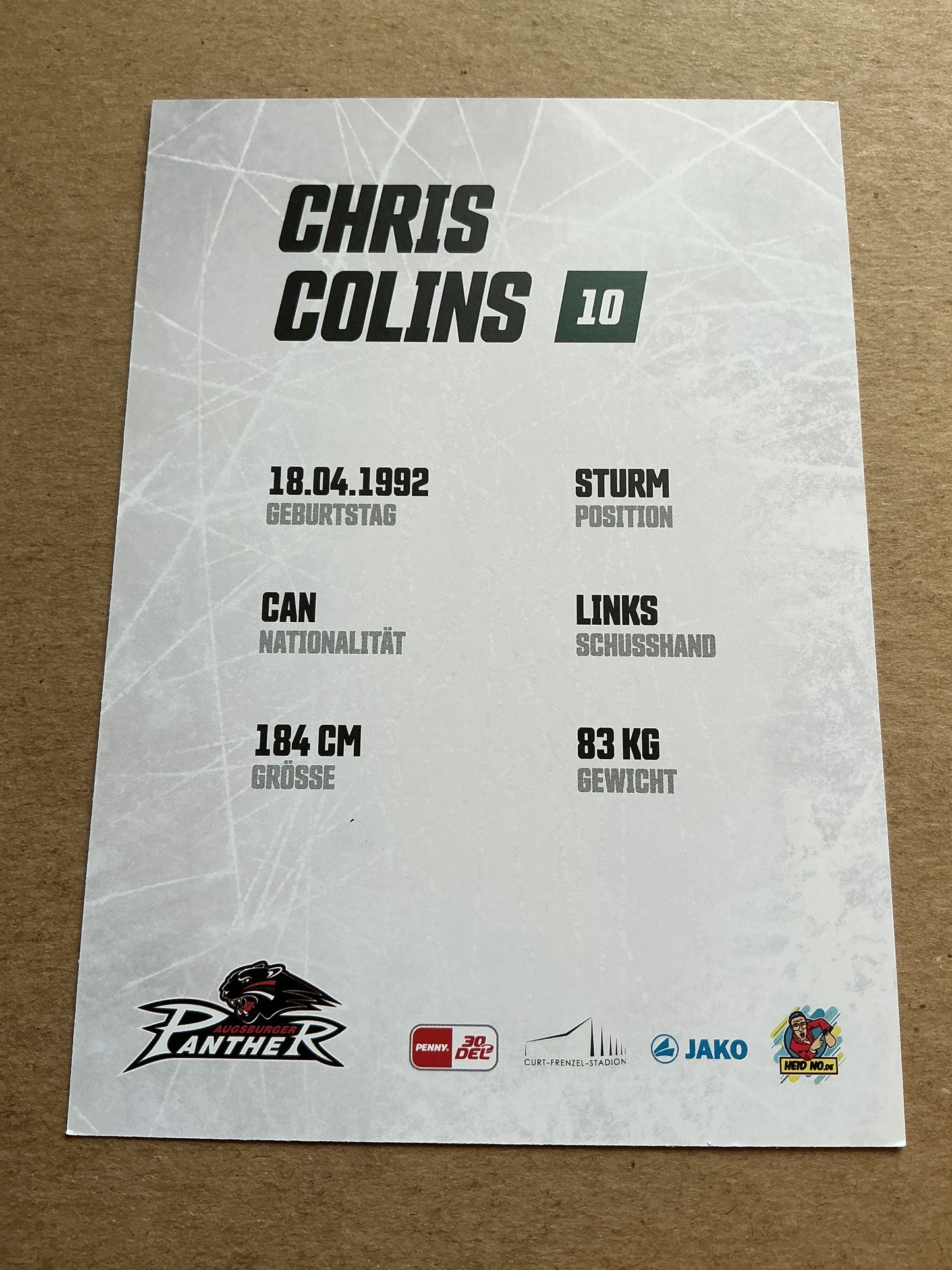 Chris Collins, Canada 🇨🇦 Augsburg Panther 2023/24 hand signed